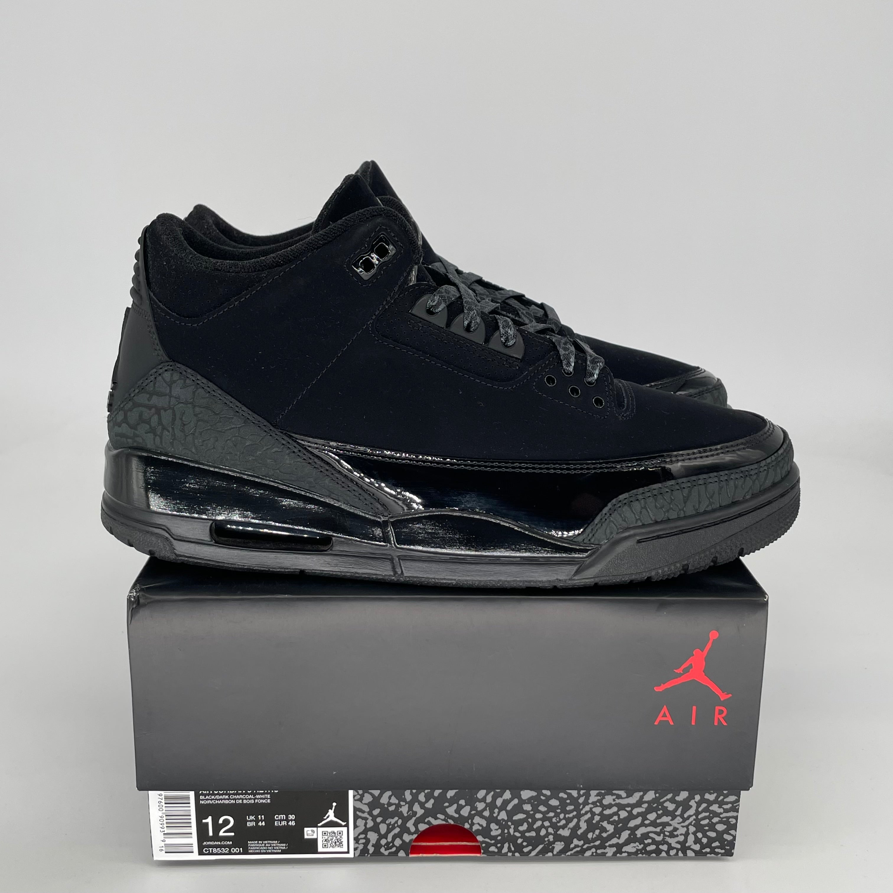 AIR JORDAN 3 Black Cat Men's Basketball Shoes - Size 12 (CT8532-001) | Retro Sneakers for Streetwear & Casual Outfits