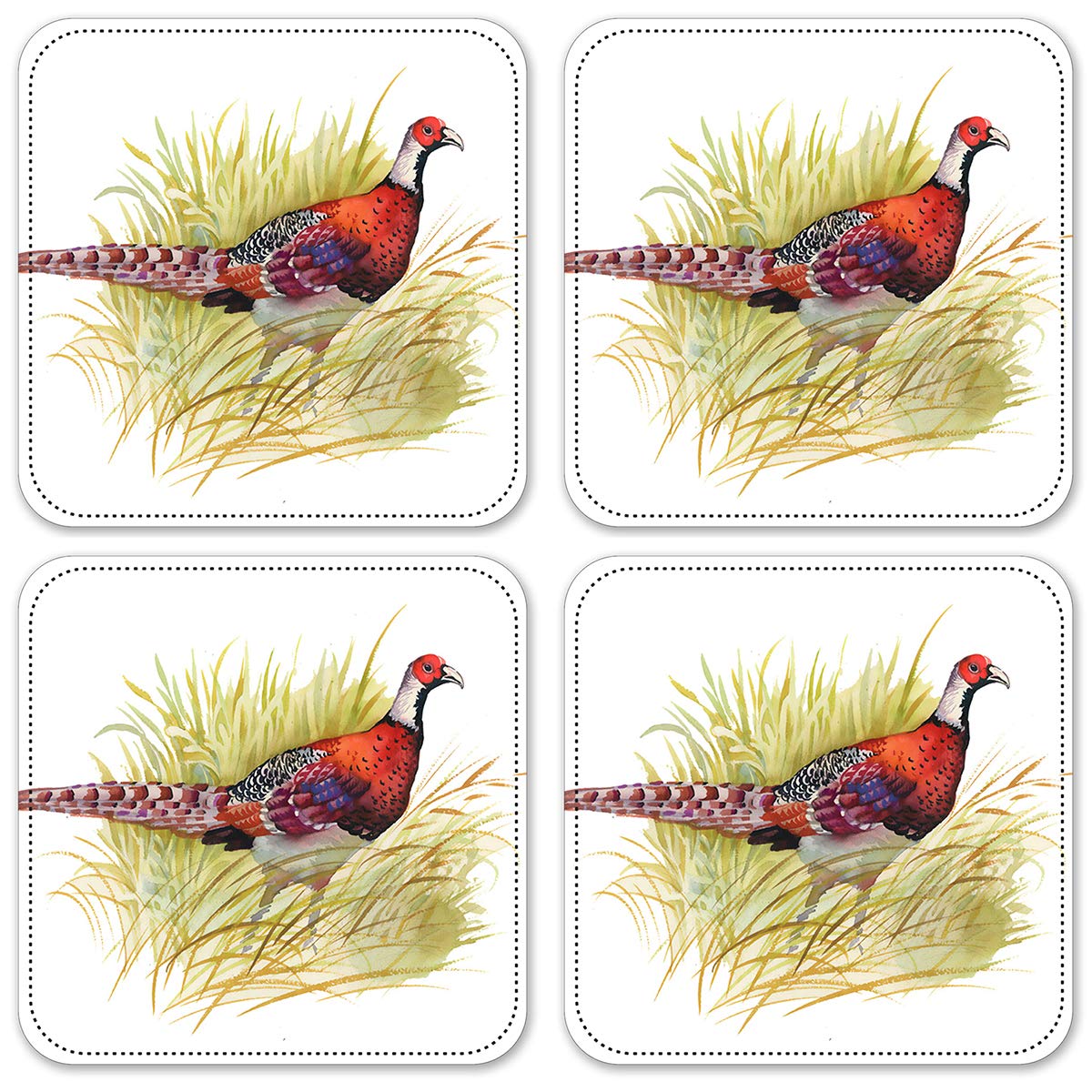 Premium Vinyl Drink Coasters Set of 4 - Pheasant Design - Non-Slip & Waterproof - Perfect for Coffee Tables, Bars, and Home Decor
