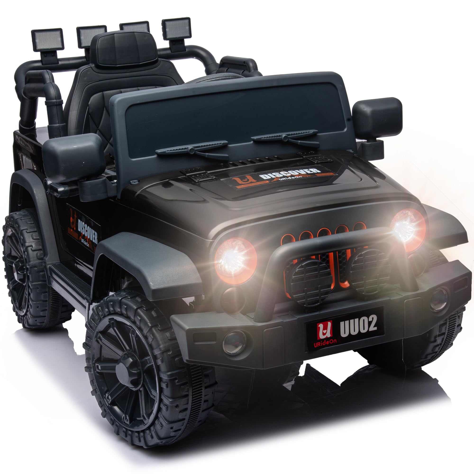 12V Kids Electric Ride On Truck with Parent Remote Control - 3 Speed Adjustable, LED Lights & MP3 Player - Battery Powered Toy Car for Boys & Girls (Black) - Perfect for Outdoor Play, Birthday Gifts and Family Fun Activities