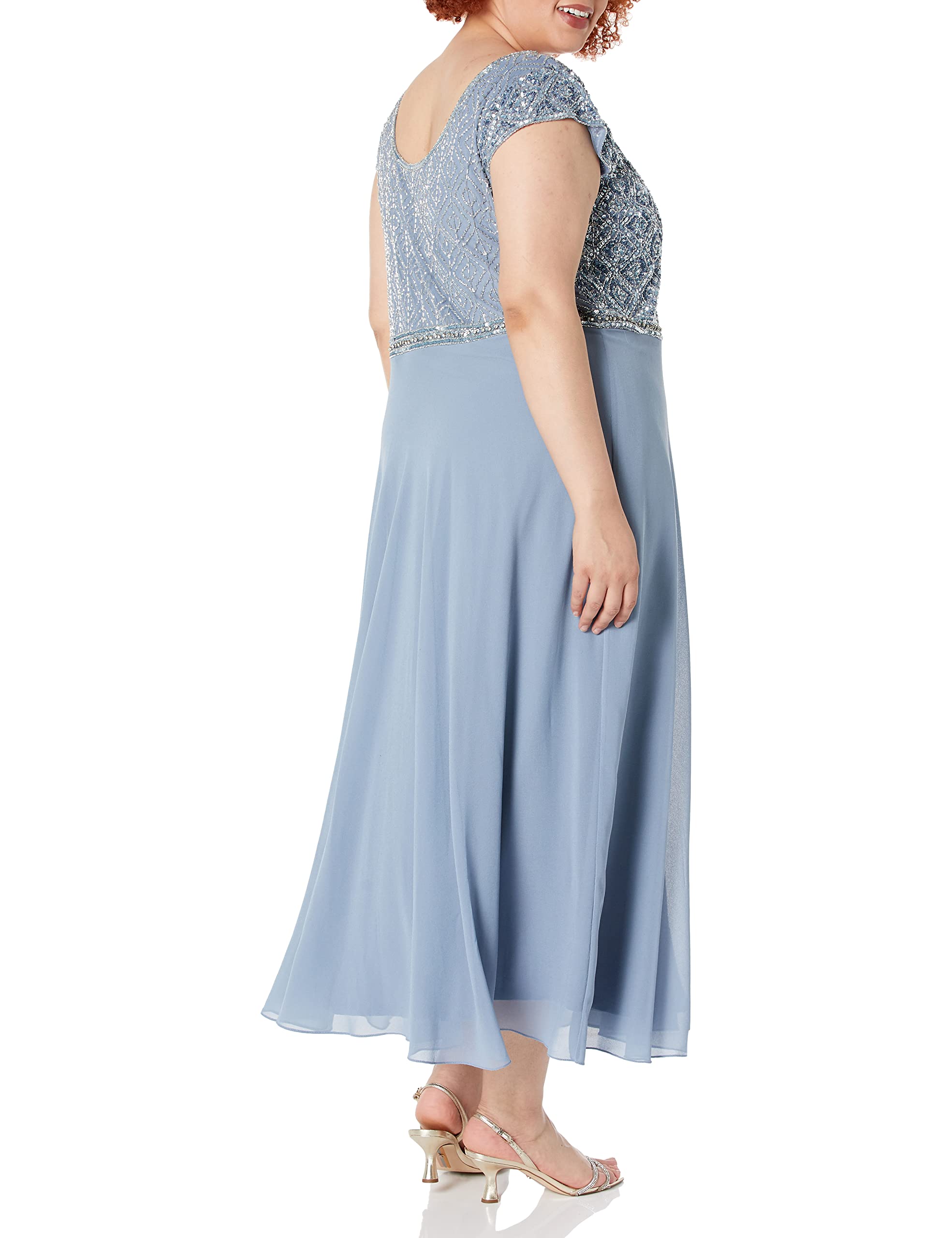 J Kara Women's Plus Size Short Sleeve Beaded Blouse & Maxi Dress - Elegant Boho Chic Top for Casual Outings, Date Nights & Summer Vacations