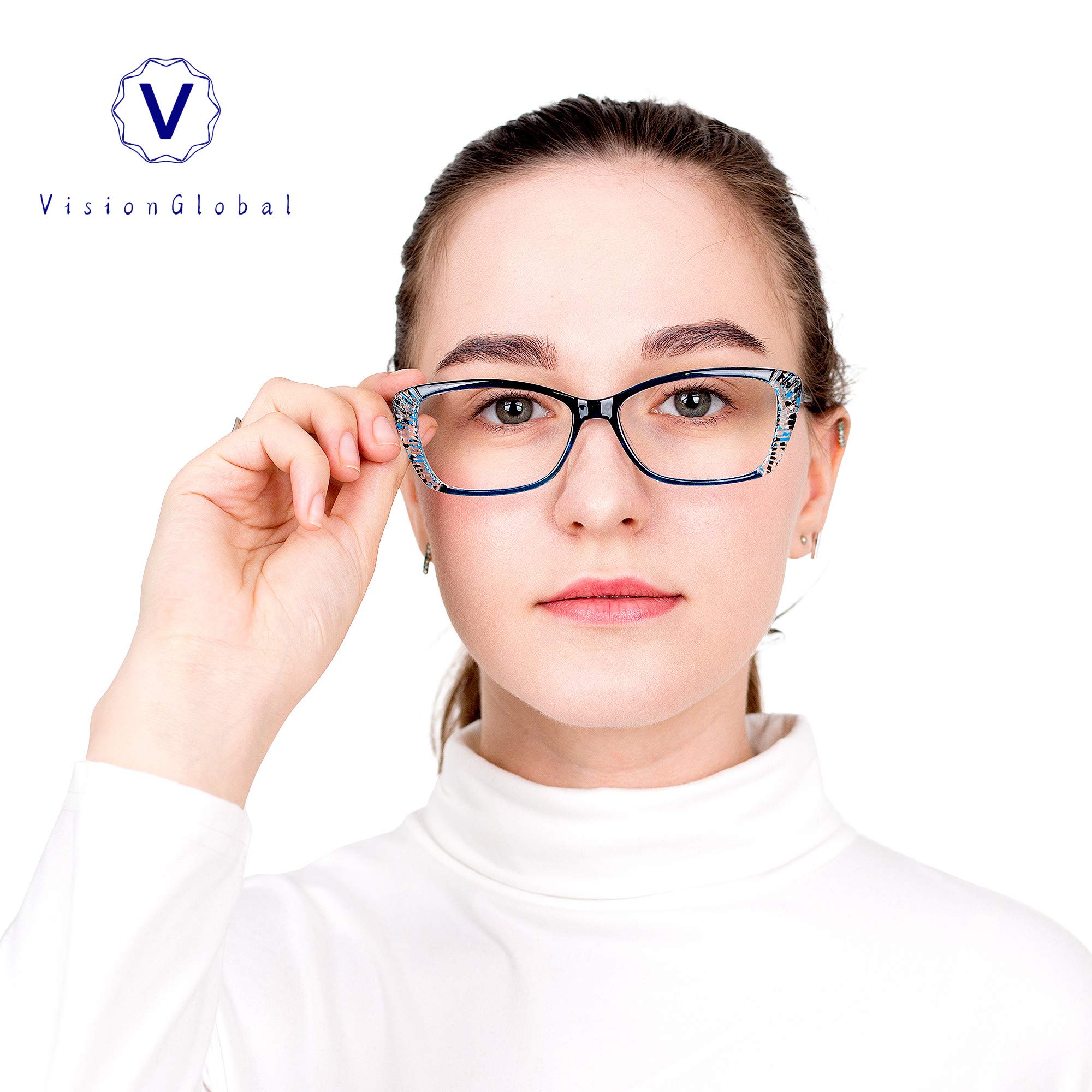 VisionGlobal 5 Pairs Spring Hinge Reading Glasses - Blue Light Blocking for Women & Men | Office & Screen Use
