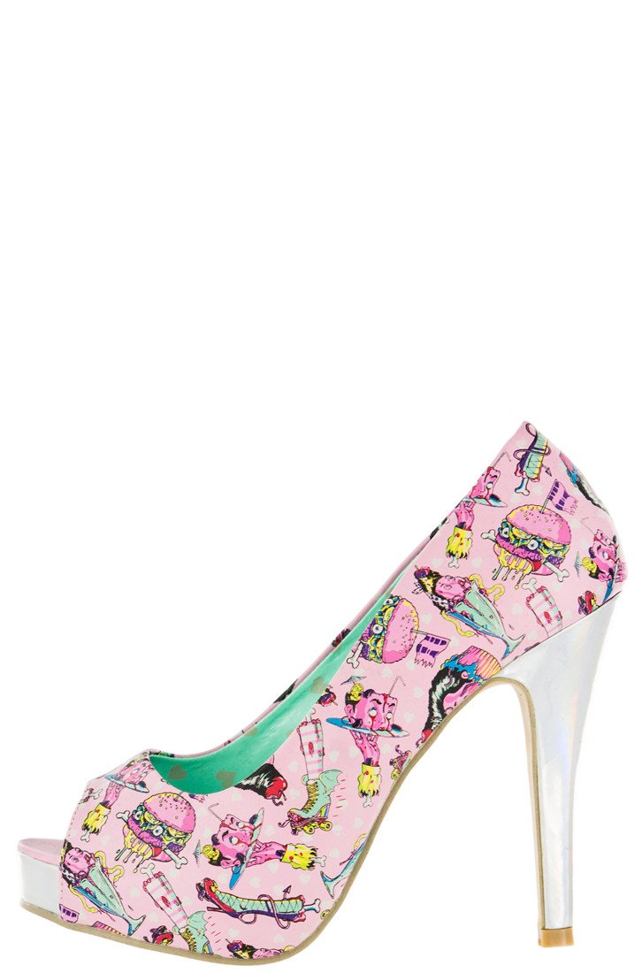Iron Fist Death's Diner Pink Platform Peep Toe Shoes - Gothic Punk Fashion for Women, Perfect for Concerts, Parties and Alternative Outfits