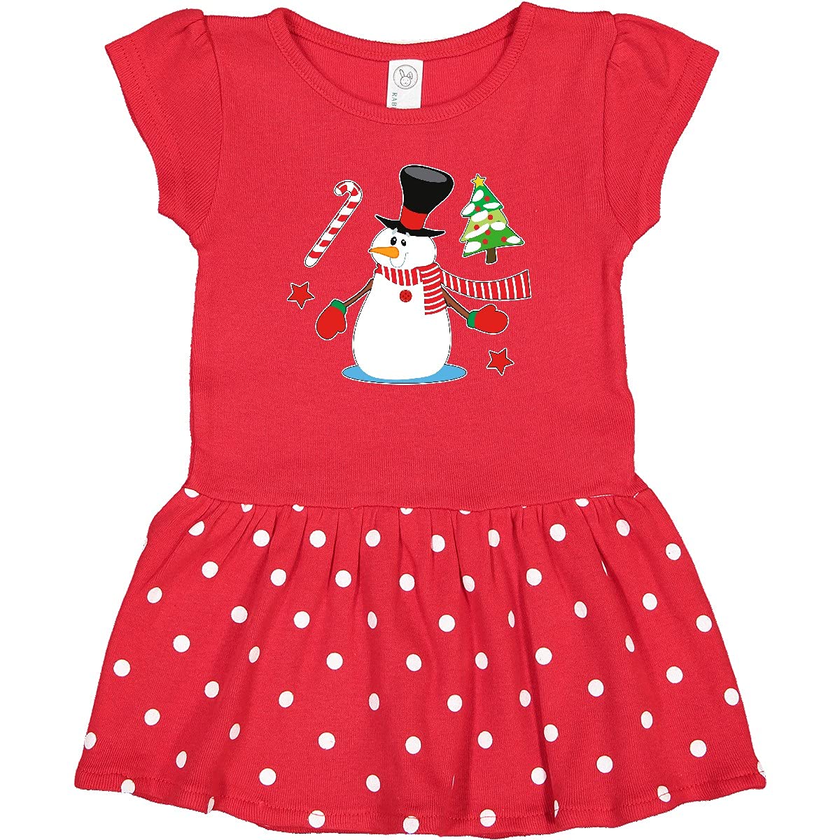 Inktastic Top Hat Snowman with Christmas Tree & Candy Cane Baby Dress - Adorable Holiday Outfit for Christmas Photos & Family Gatherings