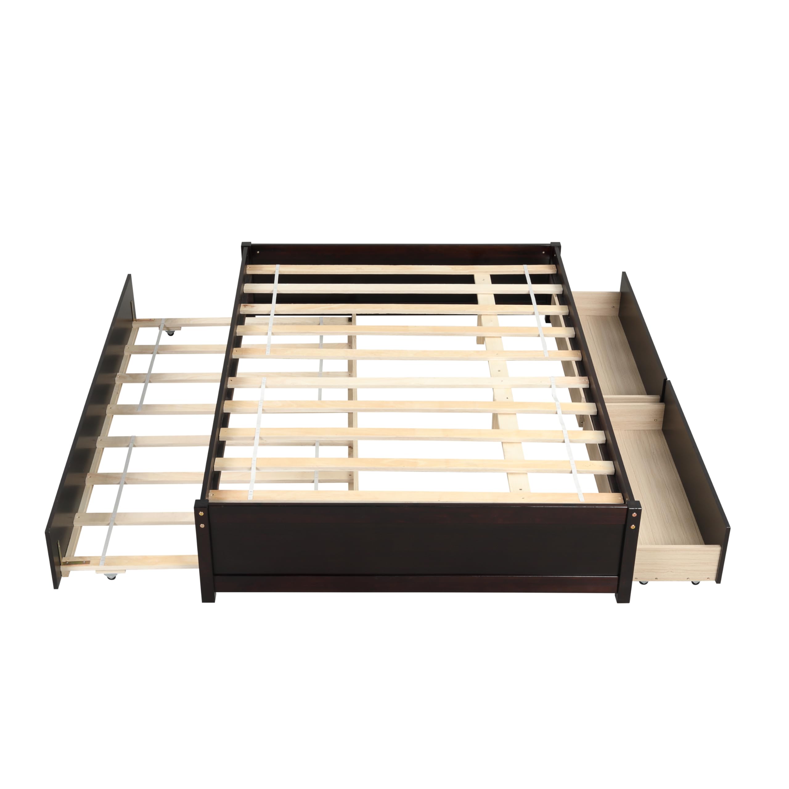 Harper & Bright Designs Solid Wood Full Bed Frame with Storage Drawers & Trundle - Espresso Finish Platform Bed for Kids, Teens & Adults | Perfect for Small Spaces, Guest Rooms & Dormitories