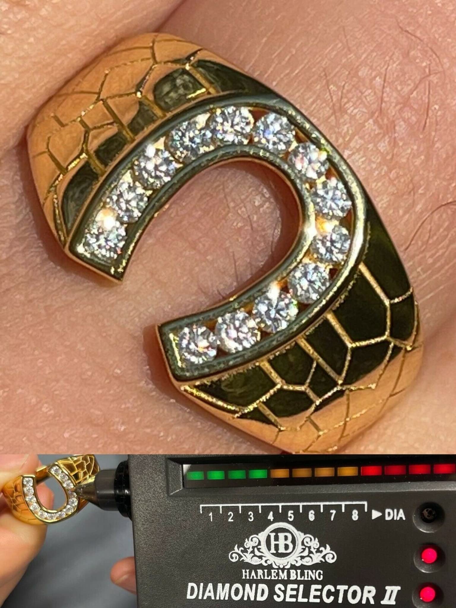 14k Gold Vermeil & 925 Sterling Silver Moissanite Lucky Horseshoe Ring for Men - 0.6ct Iced Real Moissanite GRA Certified - Hip Hop Pinky Ring or Statement Finger Jewelry - Perfect for Gifts, Weddings & Everyday Wear