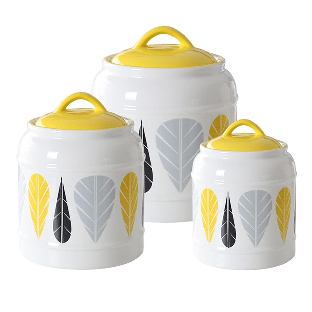 Ceramic Food Storage Jars with Handle Lids - Airtight Tea, Coffee, Snack & Cookie Canister Set of 3 for Kitchen Counter - Perfect for Pantry Organization & Bulk Food Storage (Green Set) - Ideal for Coffee Shops, Bakeries & Home Kitchens