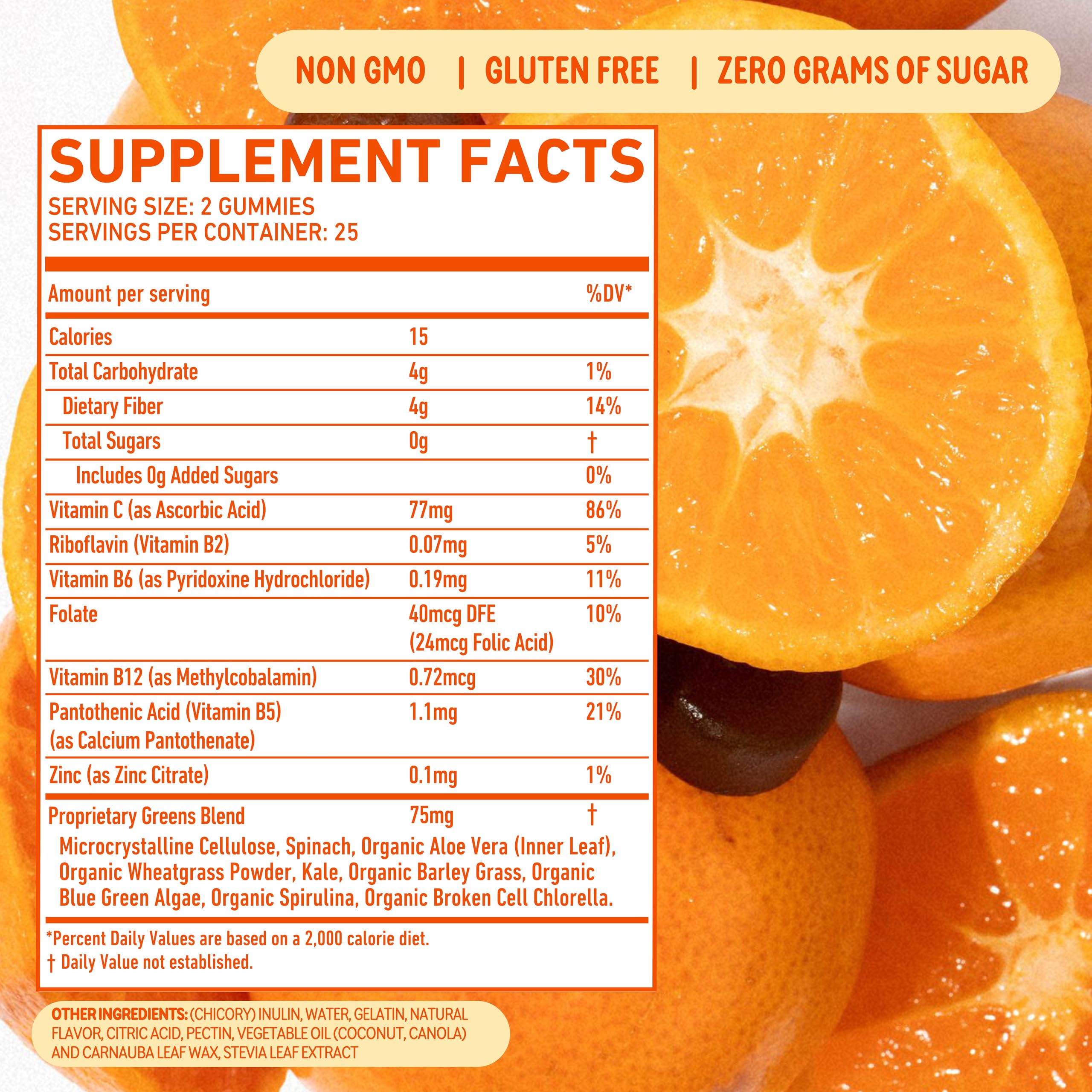 8Greens Fiber Super Greens Gummies - Tangerine Flavor, 50 Count | Non-GMO, Gut Health & Metabolism Support, Digestive & Immune System Booster with 8 Real Greens | Perfect for Daily Wellness Routine & On-the-Go Nutrition