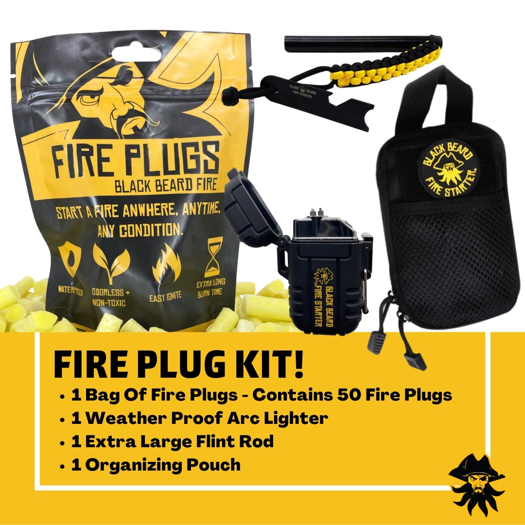 Black Beard Fire Plug Kit - Waterproof Fire Starter Kit for Camping, Hiking & Outdoor Survival | Emergency Fire Starting Tool