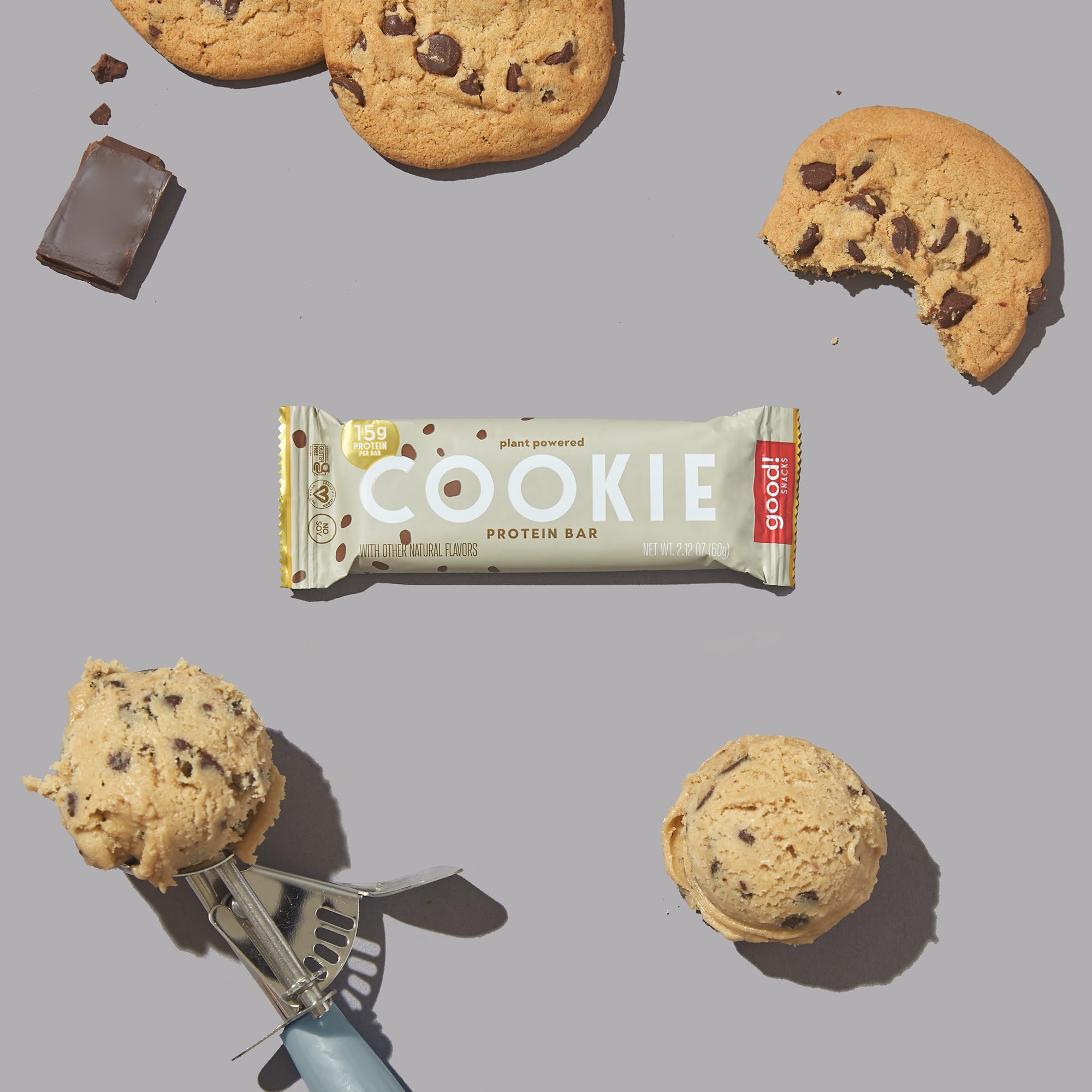Delicious Vegan Cookie Dough Protein Bar - Gluten Free, Plant Based, Low Sugar, Kosher, Soy Free, Non GMO | 15g Protein per Bar (12 Pack) | Perfect for Post-Workout Recovery, Healthy Snacking & On-the-Go Nutrition