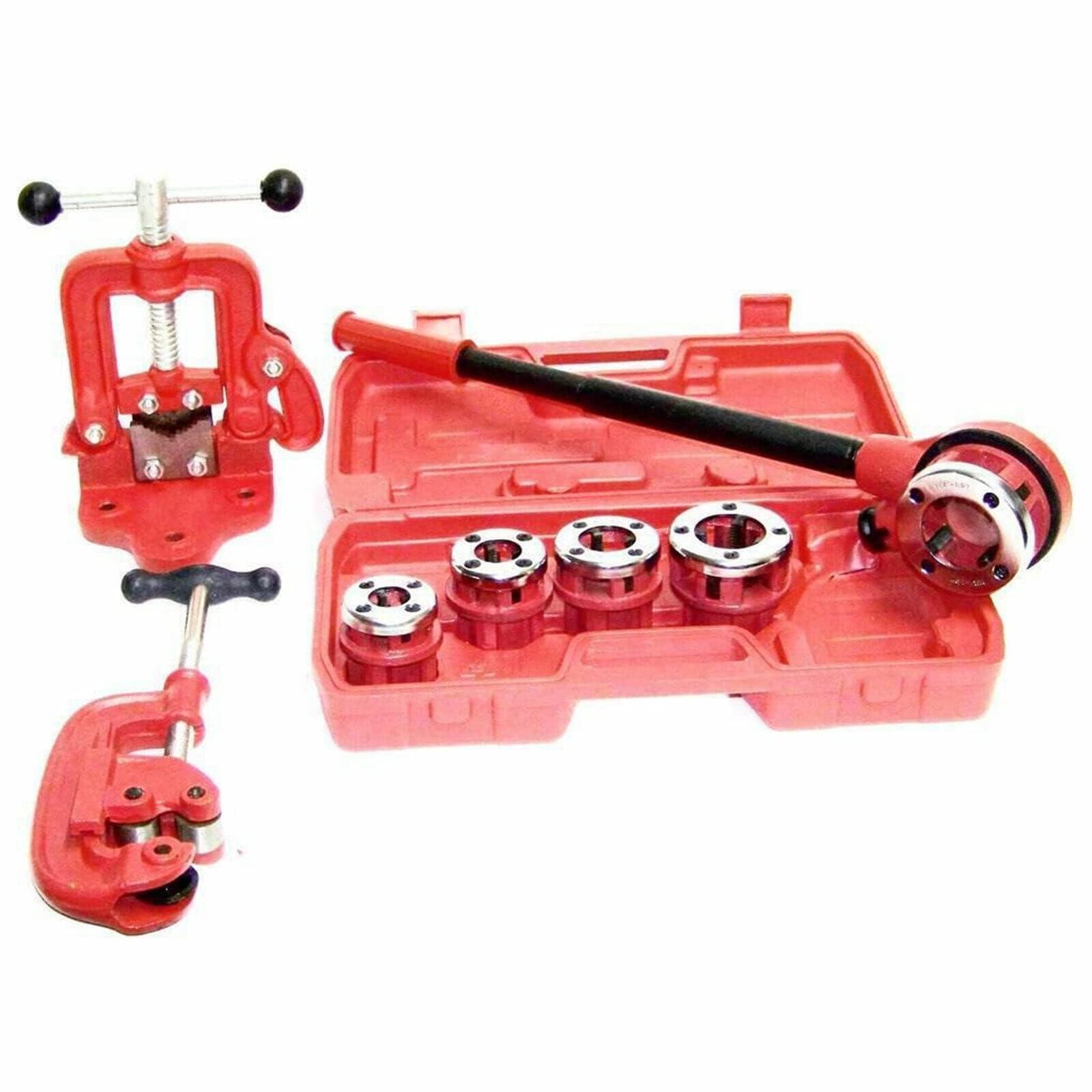 OUKANING Ratchet Type Pipe Threader Set with 5 Dies (3/8'' to 1-1/4'') - Professional Plumbing Tool for Pipe Cutting & Threading - USA Stock - Perfect for DIY Home Repairs & Professional Plumbing Projects