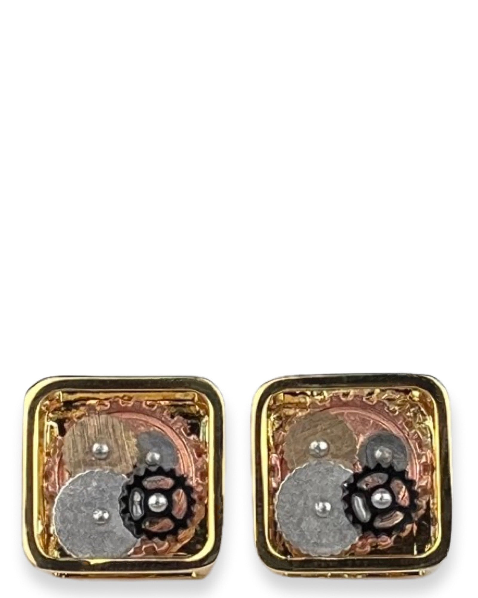 DÉCLIC Gear Square Cufflinks for Men - Gold Plated Stainless Steel Dress Shirt Accessories - Perfect for Weddings, Business Meetings & Formal Events