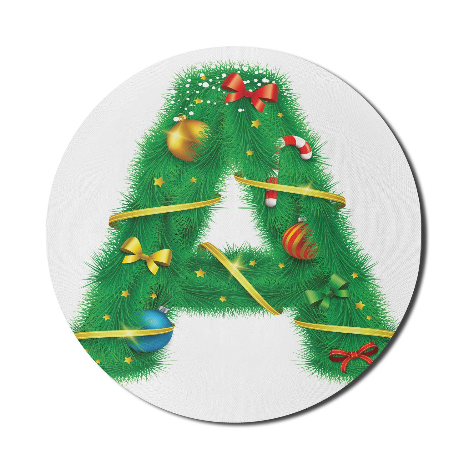 Ambesonne Christmas Alphabet Mouse Pad - Holiday Themed A Letter Typography Design on White & Green Backdrop, 8 Inch Round Non-Slip Rubber Gaming Mousepad for Computer & Office Use - Perfect Gift for Gamers & Christmas Decor