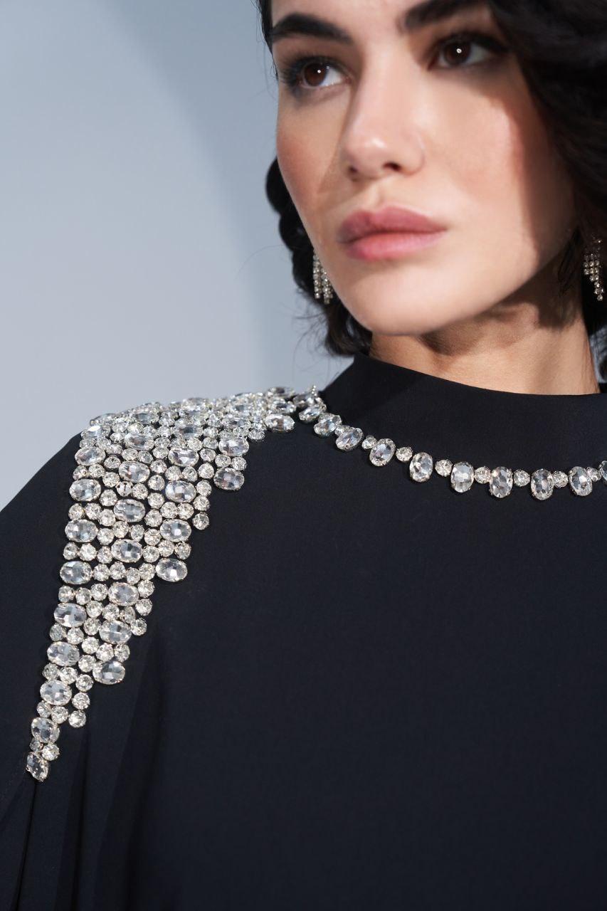 Luxury Beaded Abaya Gowns for Women - Elegant Cape Sleeve Evening Dresses for Special Occasions, Weddings & Formal Events