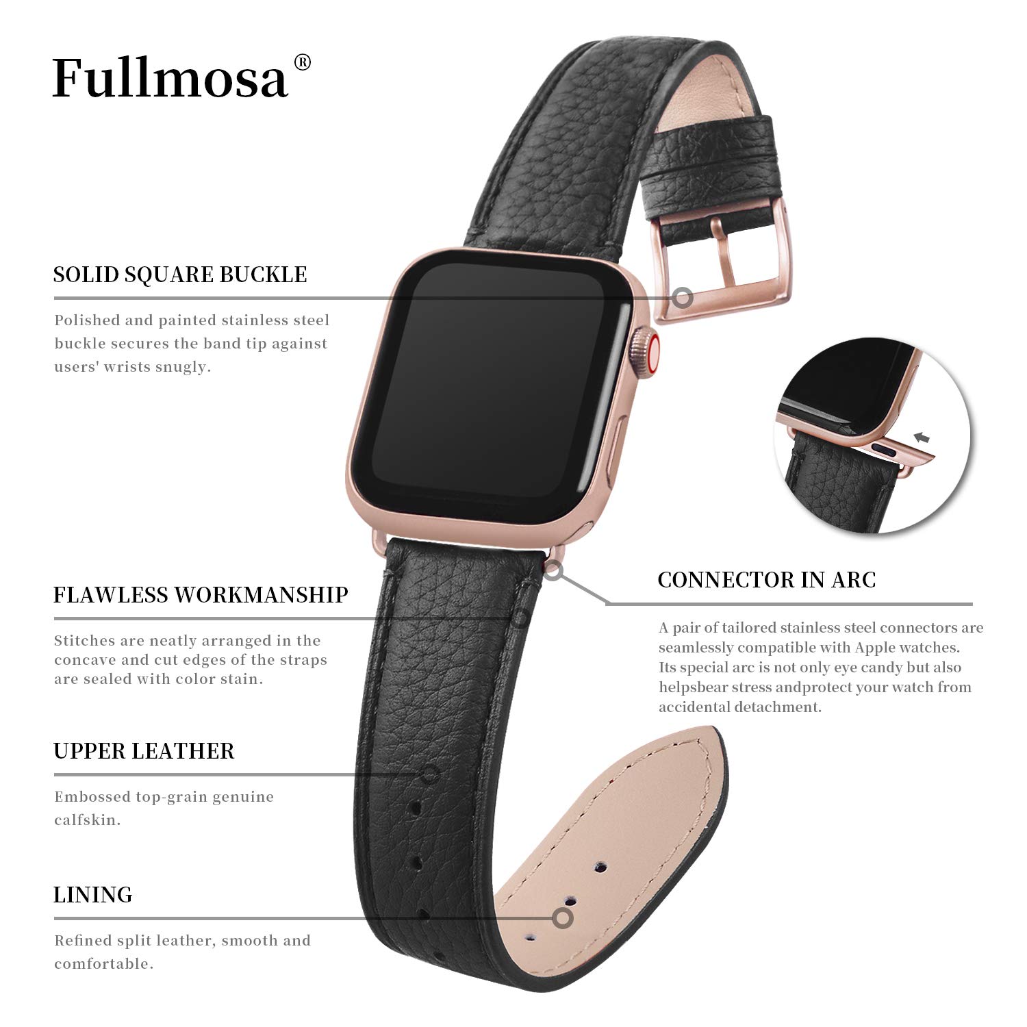 Fullmosa Genuine Leather Apple Watch Bands Compatible with Series 9/8/7/6/5/4/3/2/1/SE/Ultra (38mm 40mm 41mm 42mm 44mm 45mm 49mm) - Stylish Replacement Strap for Women - Perfect for Office, Date Night & Formal Occasions