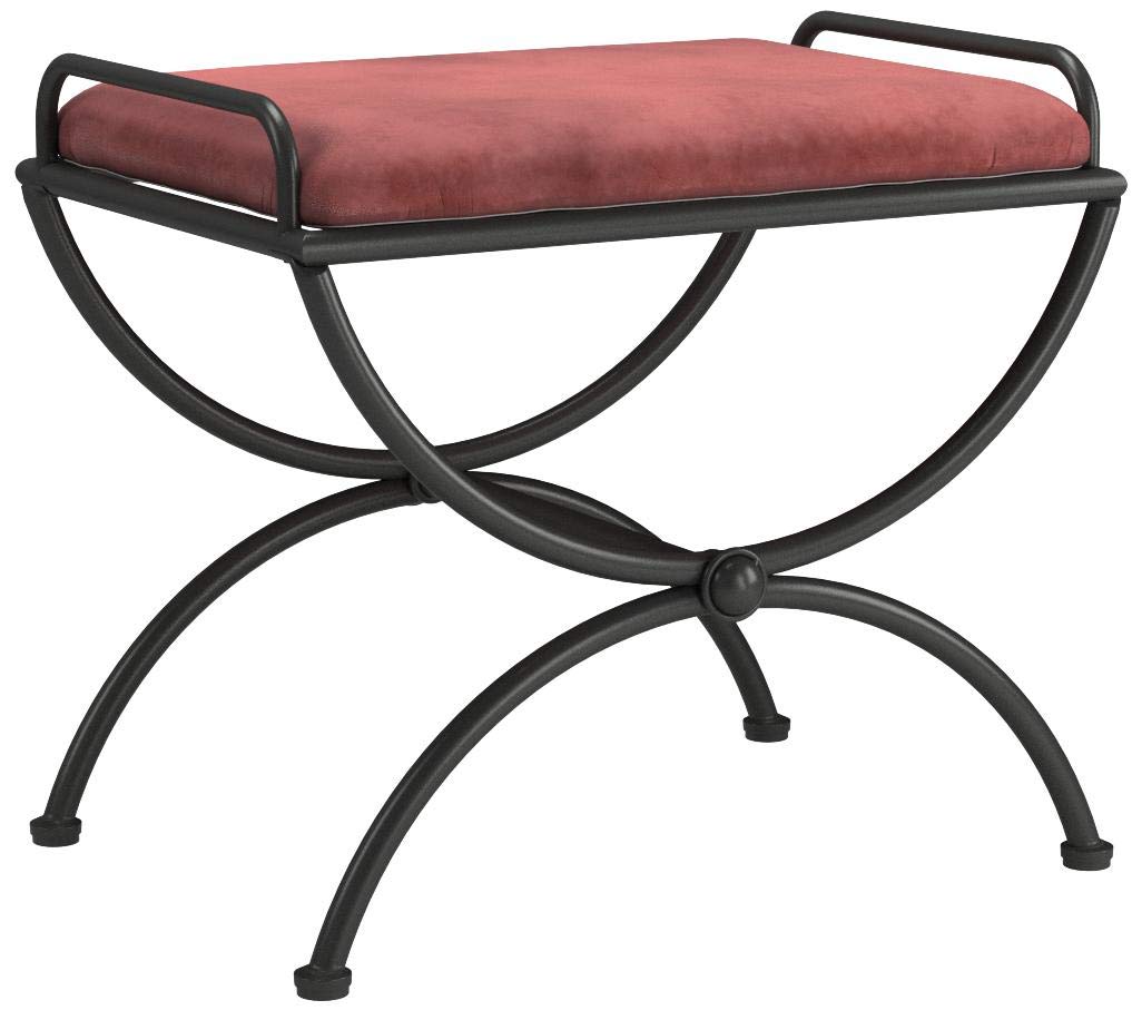 Iron Vanity Stool with Microsuede Cushion - Red Wine Bar Stool for Bedroom, Dressing Room & Makeup Station | International Caravan Home Decor