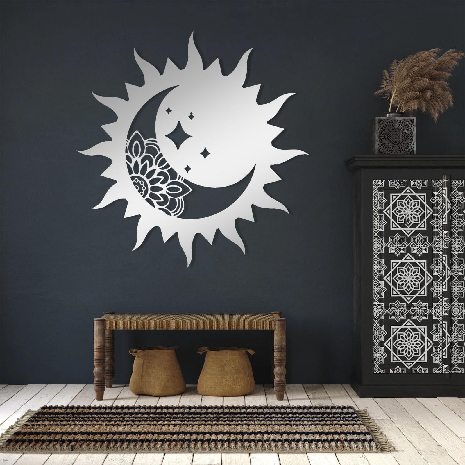 LARNT Sun and Moon Wall Decor - Boho Metal Mandala Art with Wacky Sun & Stars - 28