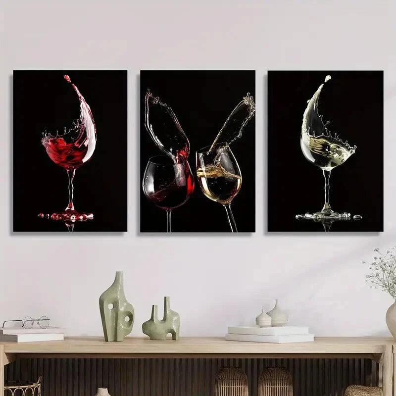 3-Piece Minimalist Metal Wall Art Prints - Ready to Hang Wine-Themed Home Decor for Living Room, Dining Room & Office