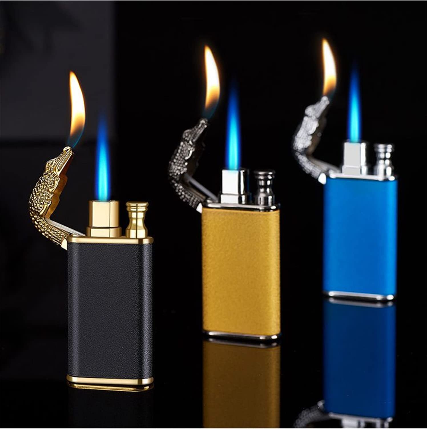 Windproof Double Flame Butane Lighter for Cigars - Men's Gift (Blue) - Perfect for Outdoor & Smoking