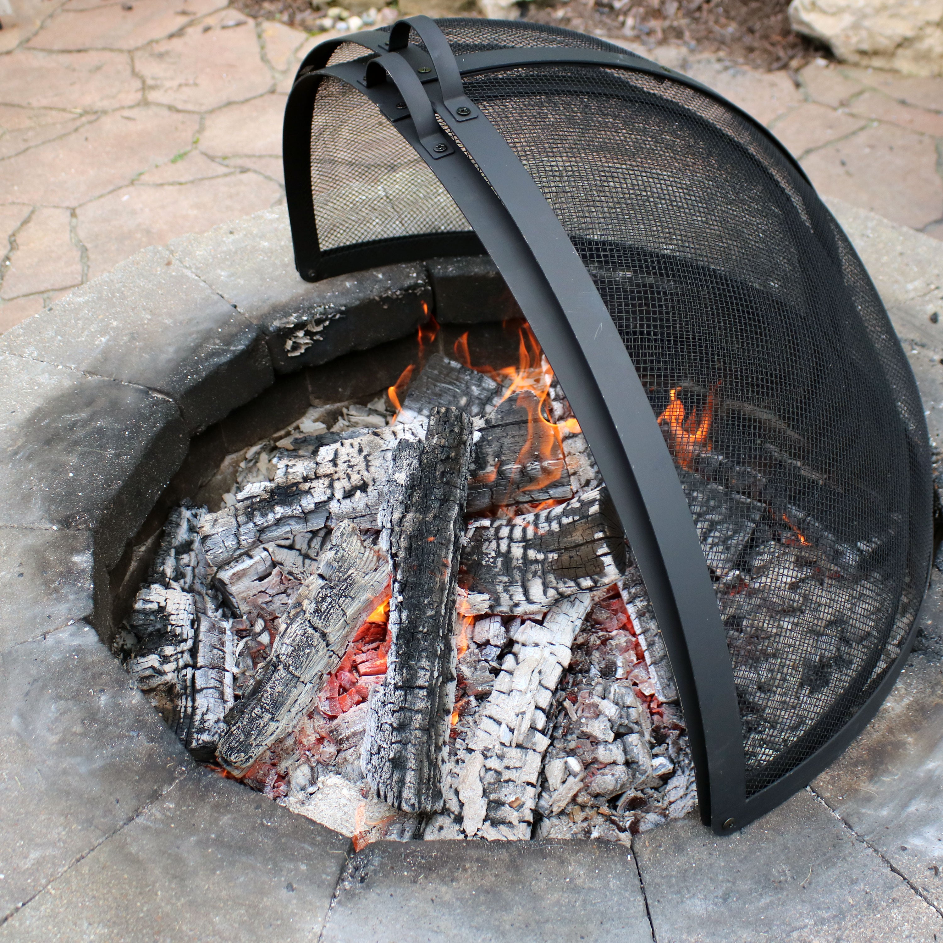 Easy Access Steel Fire Pit Spark Screen Cover - Durable & Rust-Resistant for Outdoor Camping, Backyard, Patio & Bonfire Safety