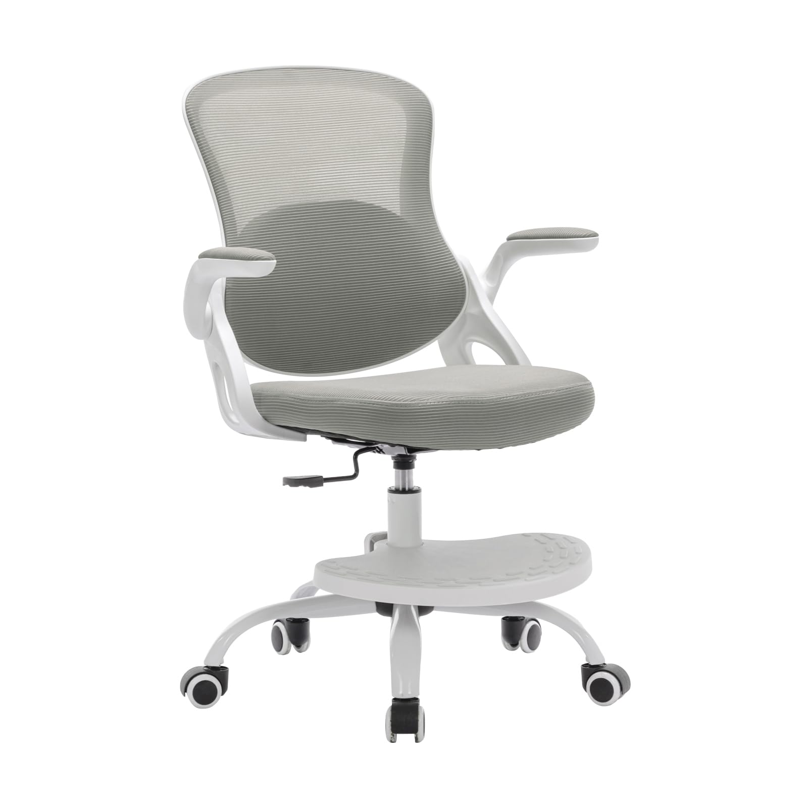 Ergonomic Adjustable Height Kids Study Chair - Swivel Mesh Desk Chair with Wheels for Children's Bedroom & Home Office - Comfortable Grey Learning Chair for Homework & Online Classes