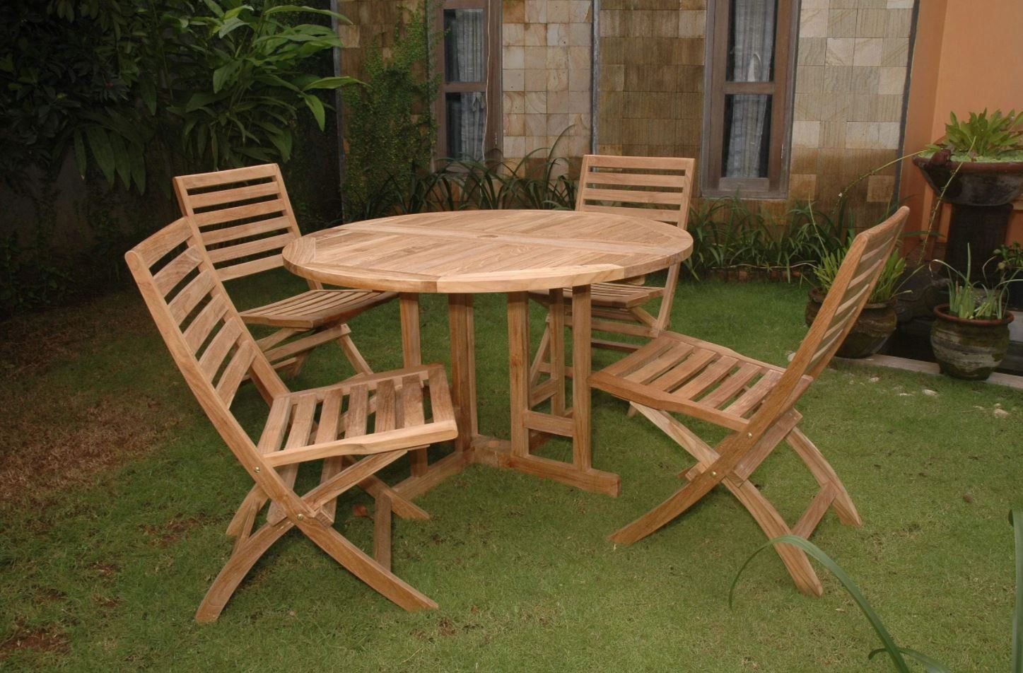 Anderson Teak Andrew Butterfly Folding 5-Piece Outdoor Dining Set - Patio, Garden, Poolside Furniture for Small Spaces (Set 35)