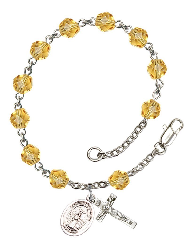 November Birthstone Beaded Rosary Bracelet with Saint Medard of Noyon Charm - 7.5 Inch Catholic Prayer Jewelry for Women | Perfect for Baptism, First Communion & Daily Devotion