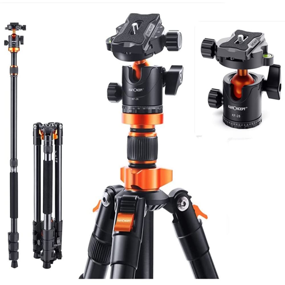 62 Inch Professional Camera Tripod with 28mm Ball Head - Heavy Duty Aluminum Tripod for DSLR, Mirrorless Cameras - Perfect for Photography, Videography, Travel & Outdoor Shooting