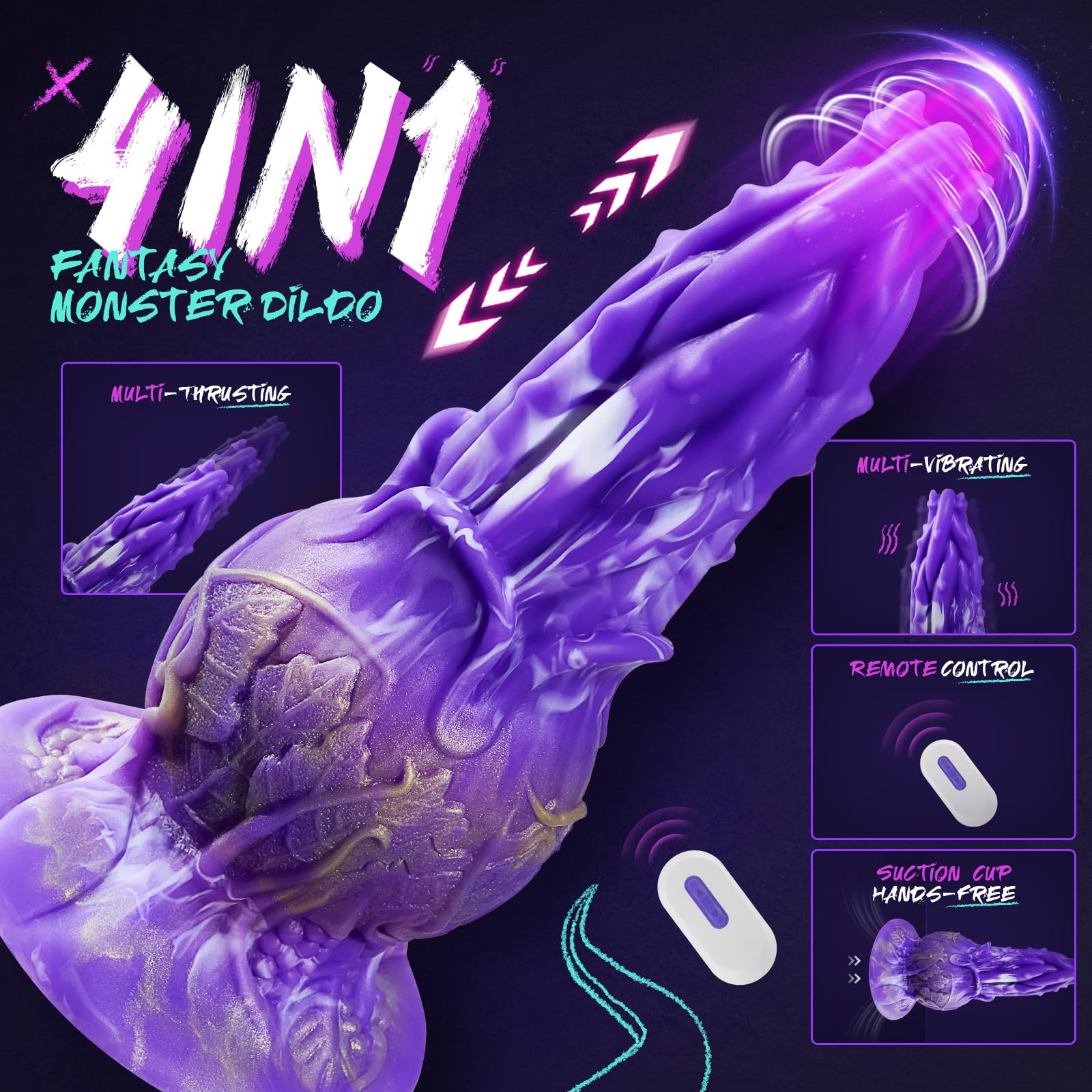 Monster G-Spot Octopus Dildo - 7 Thrusting & Vibrating Modes, 8.66 Inch Remote Control Fantasy Sex Toy with Suction Cup for Women & Couples - Perfect for Solo Play, Couples Exploration & Fantasy Fulfillment