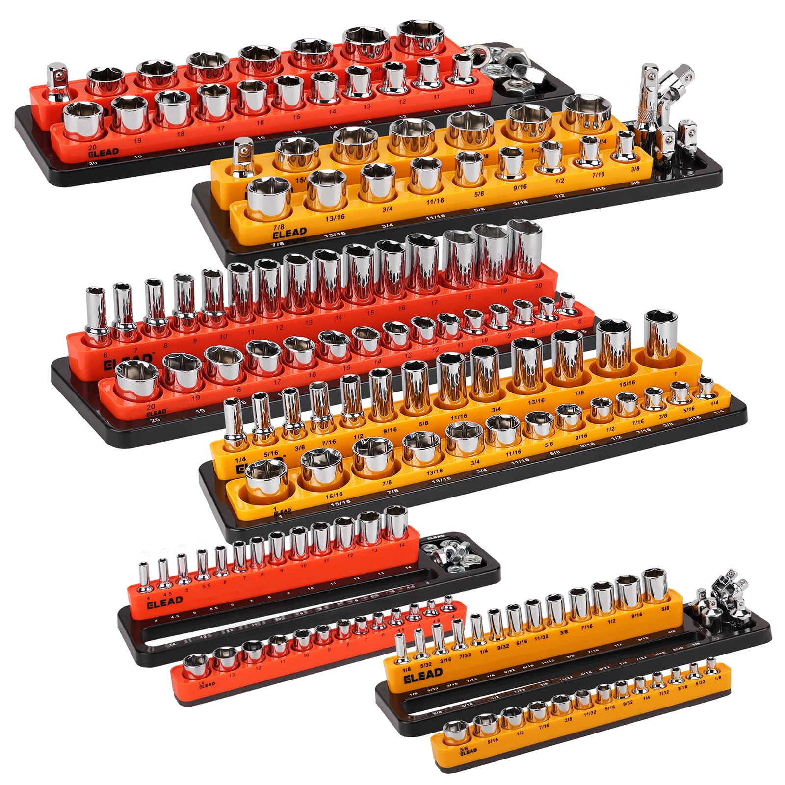 Magnetic Socket Organizer Set - Heavy Duty 1/2, 1/4, 3/8 Inch Drive Tool Holder | Tool Box Storage Tray for Wrench, Screwdriver & Mechanic Tools | Portable Toolbox Accessory for Garage, Workshop & Auto Repair