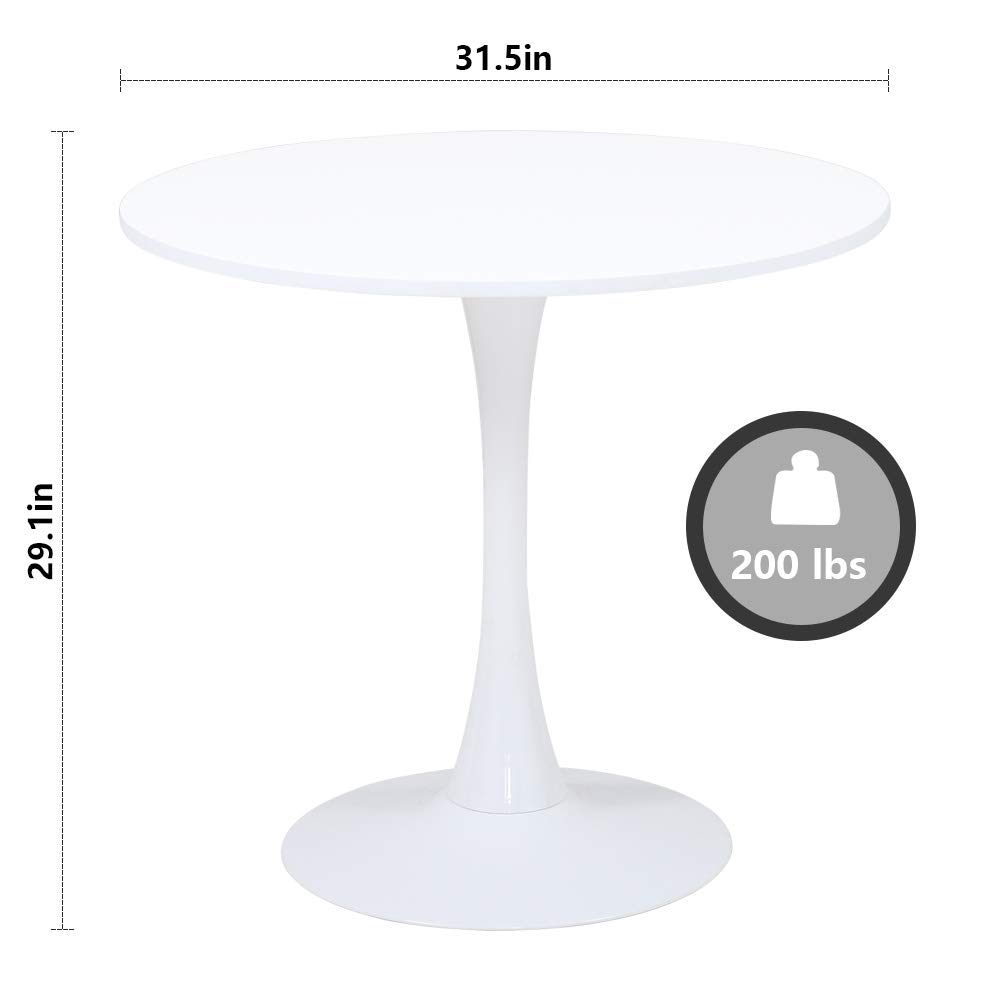 Modern Round White Pedestal Dining Table - 31.5