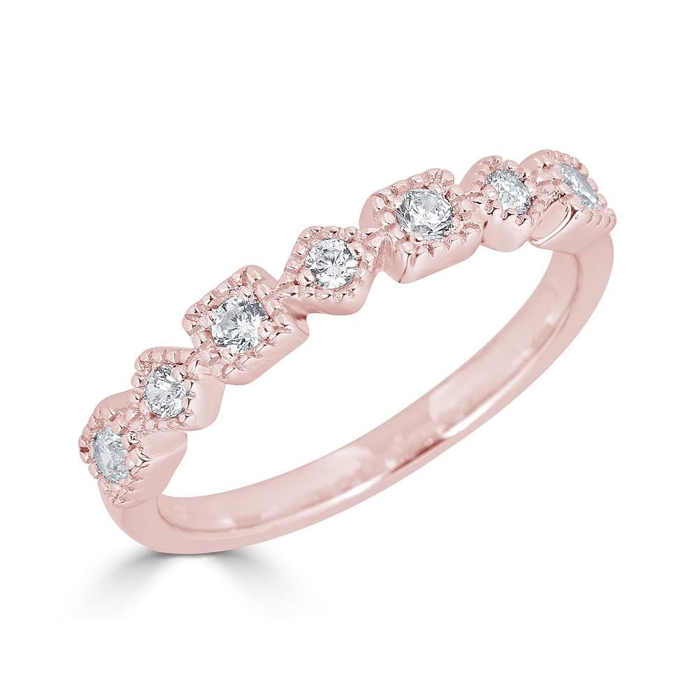 14KT Gold 1/5 CTW Diamond Alternating Shape Milgrain Wedding Band Ring - Perfect for Bridal Sets, Anniversary Gifts & Everyday Elegance