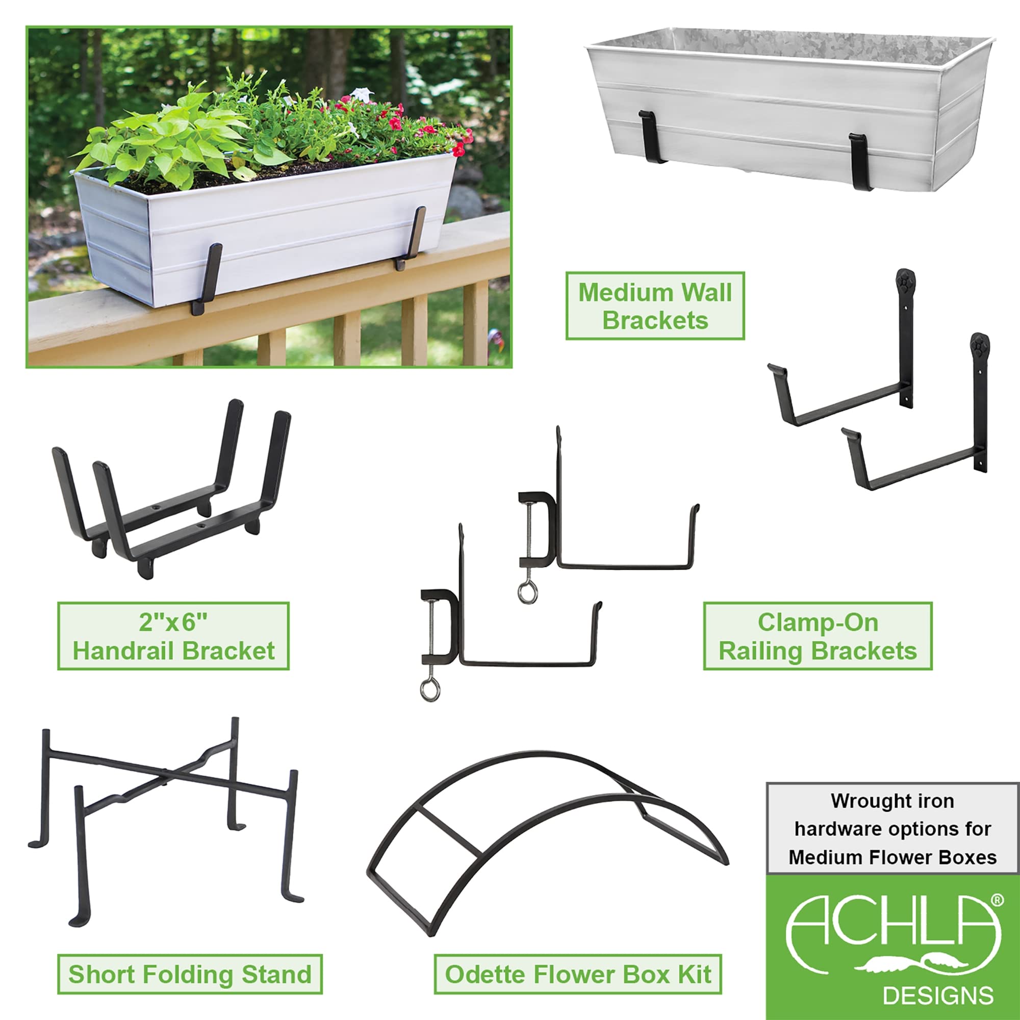 Achla Designs Medium White Flower Box with Clamp-On Brackets - Perfect for Window Sill, Balcony & Garden Decor - Rustproof Planter for Indoor & Outdoor Plants