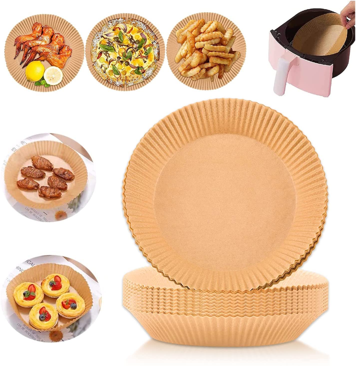 50Pcs 6.3 Inch Air Fryer Parchment Paper Liners - Non-Stick Oil & Waterproof Baking Sheets for Air Fryer Basket Replacement | Food Grade, Microwave Safe | Perfect for Roasting, Baking, and Reheating in Air Fryers