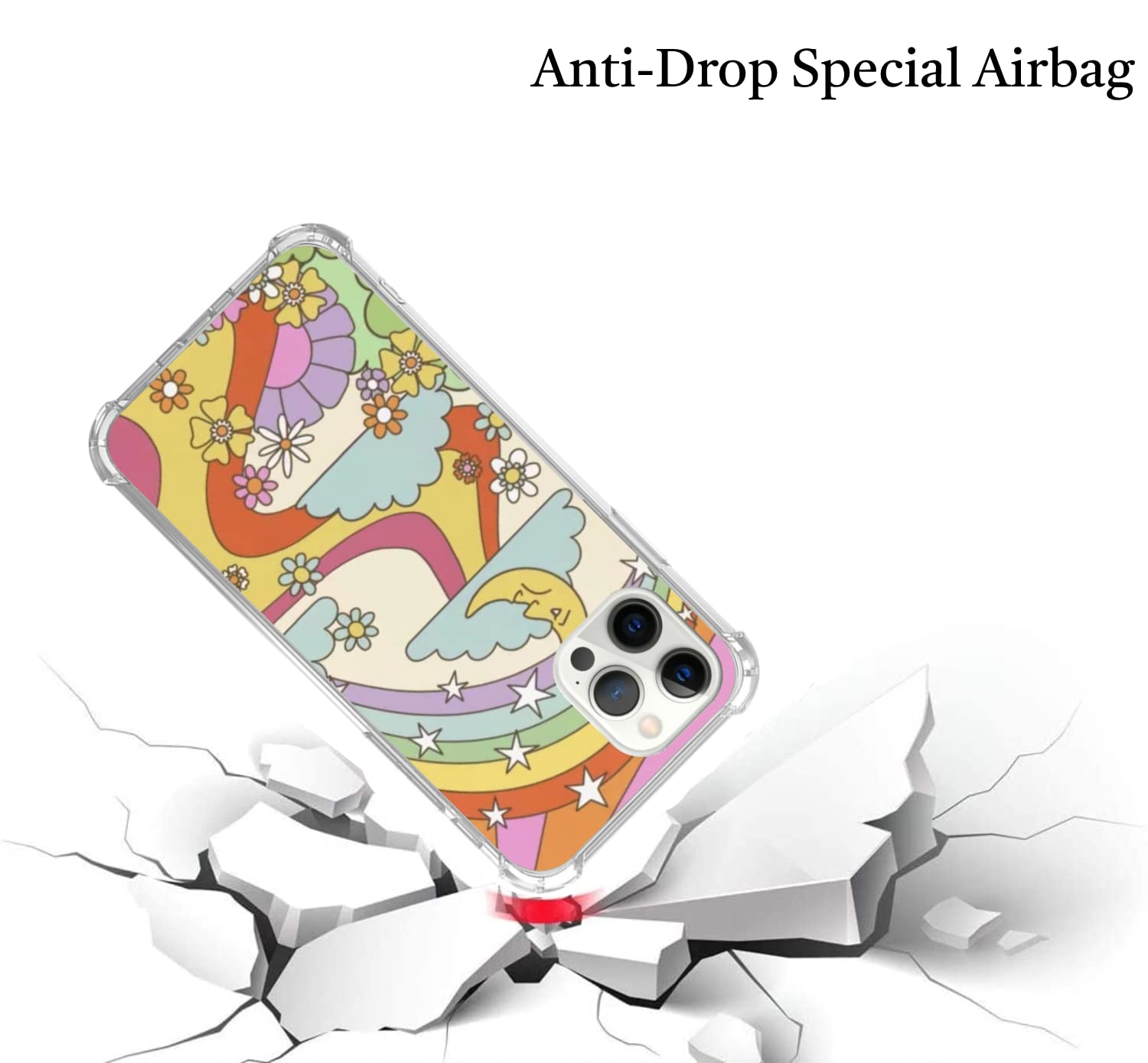 **70s Retro Hippie Rainbow Flowers Peace Sign Phone Case for iPhone 11 Pro Max - Trendy Boho TPU Bumper Case - Perfect for Music Festivals & Vintage Lovers**