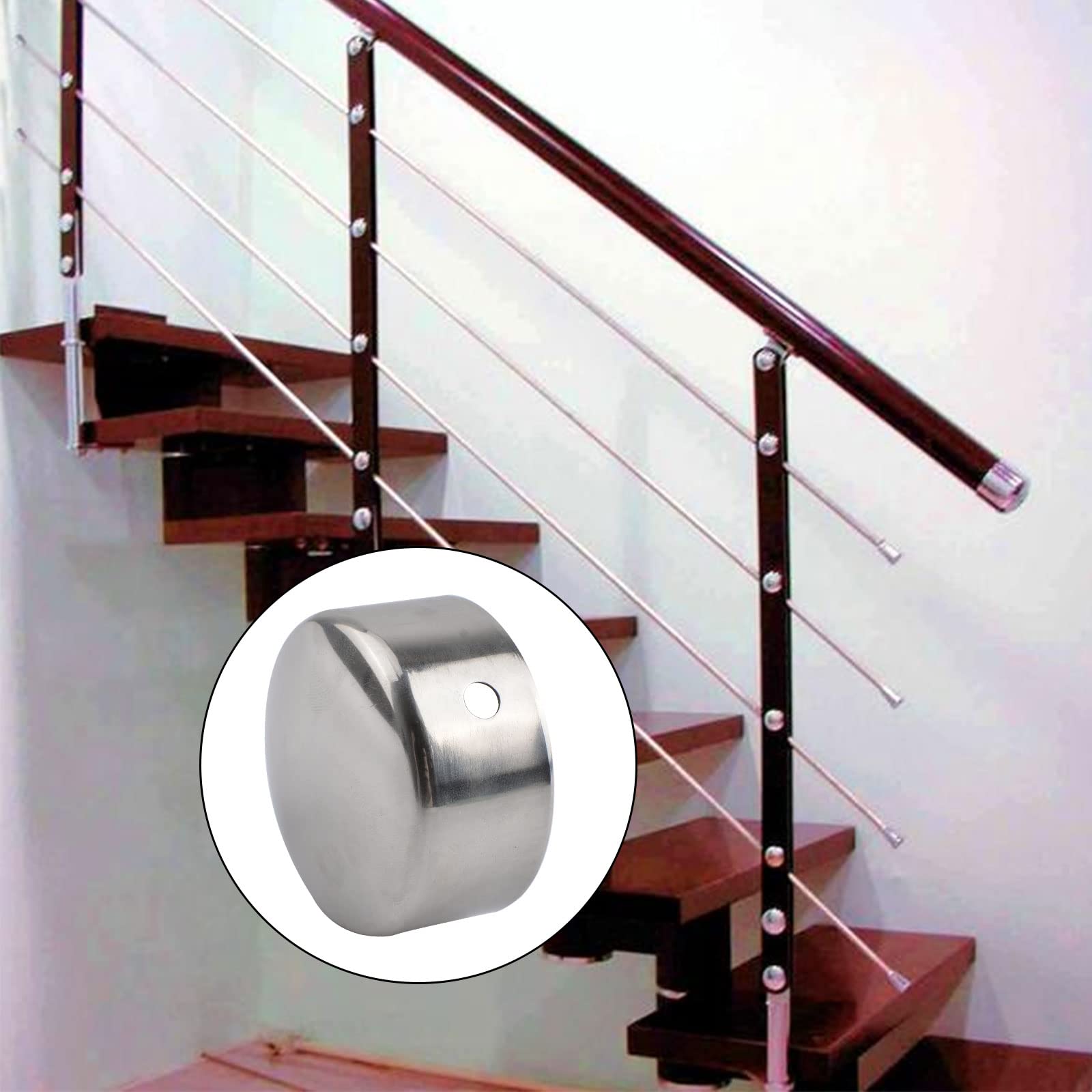 Stainless Steel Handrail End Caps - 4PCS for 45mm Rail, Staircase Safety