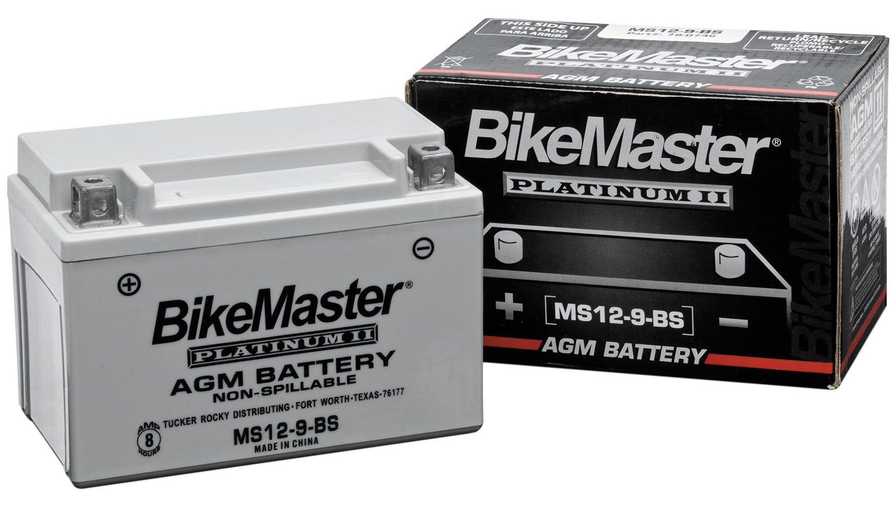BikeMaster Platinum MS12-19CL-BS Motorcycle Battery - High Performance AGM Power Sports Battery for Harley, Honda, Yamaha - Perfect for Cruisers, Touring Bikes & Off-Road Adventures