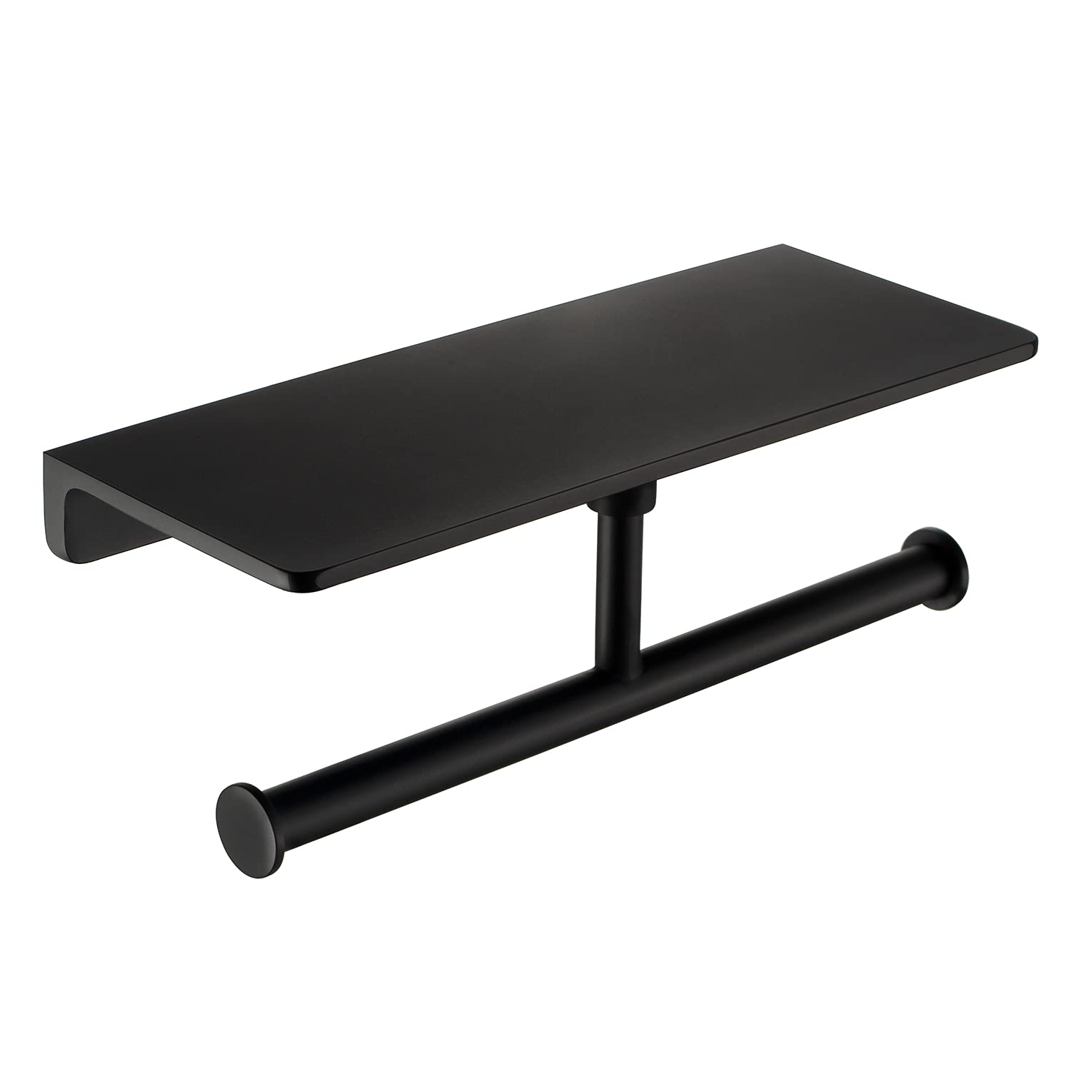 **Premium Brass Dual Roll Toilet Paper Holder – Commercial Double Toilet Tissue Dispenser with Large Phone Shelf – Rust-Proof Bathroom Paper Hanger in Matte Black – Ideal for Home, Office & Public Restrooms**