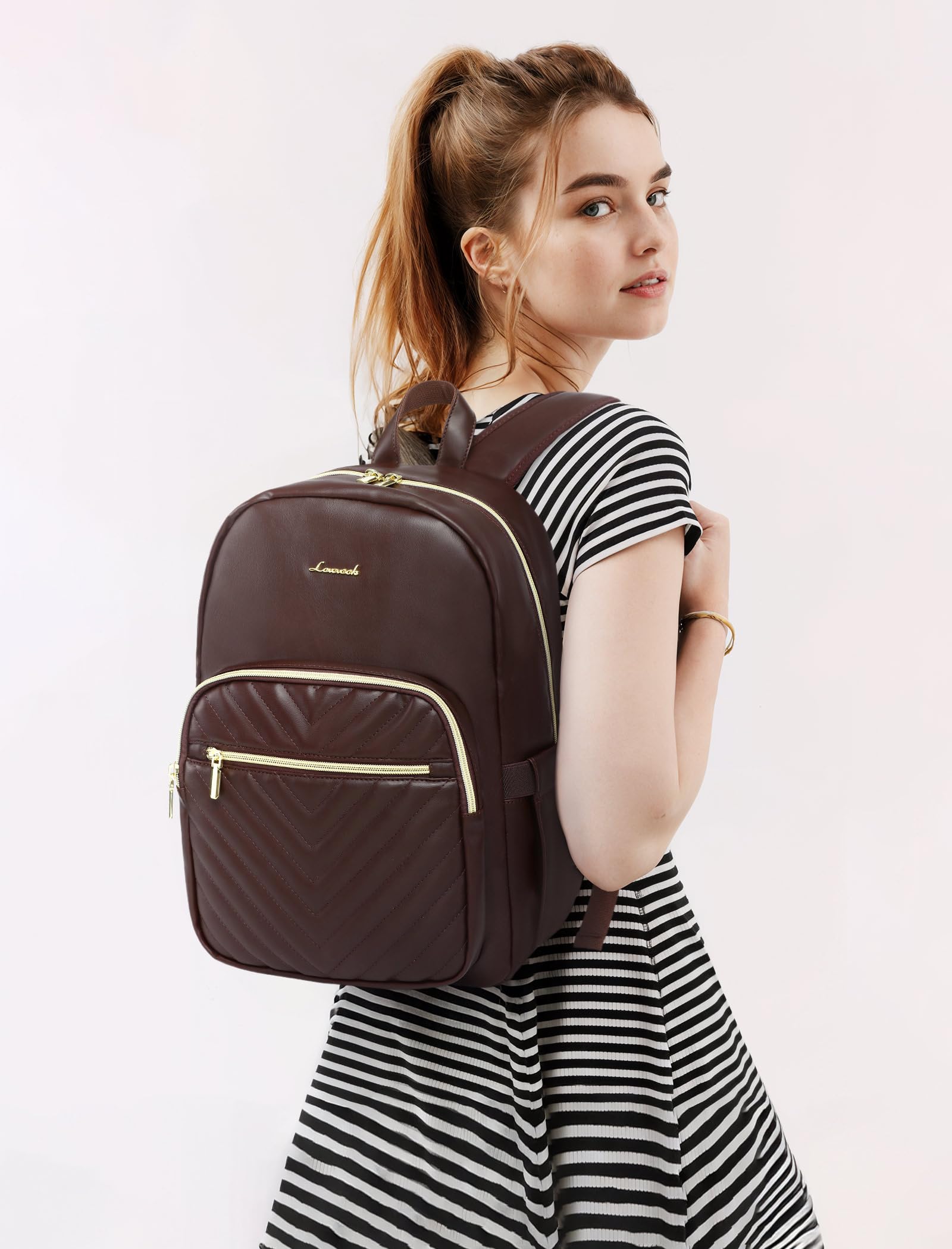 LOVEVOOK Women's Waterproof Mini Backpack Purse - Lightweight Small Backpack Set (2pcs, Coffee) for Travel, Work & Daily Use