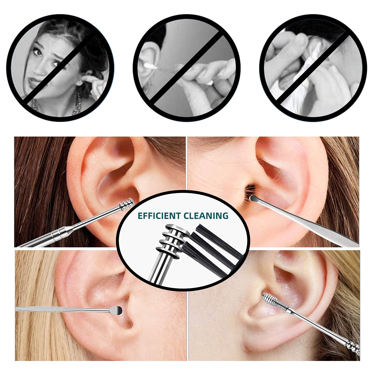 **Ear Wax Removal Kit - 6Pcs Silvery Ear Cleaner Tool with Brush & Storage Box for Adults & Kids - Safe Earwax Removal for Home & Travel Use**