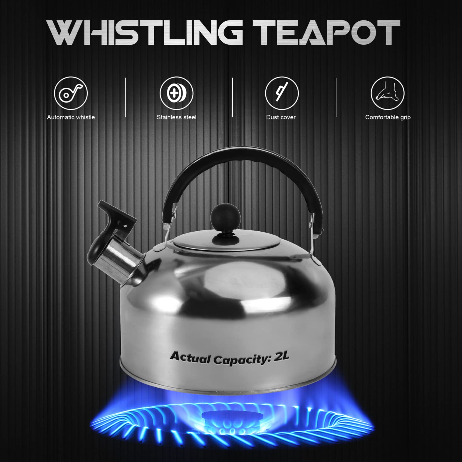 2L Stainless Steel Stovetop Tea Kettle - Flat Bottom Water Boiler for Gas & Electric Stoves - Perfect for Tea Brewing, Coffee Making & Hot Water Dispensing