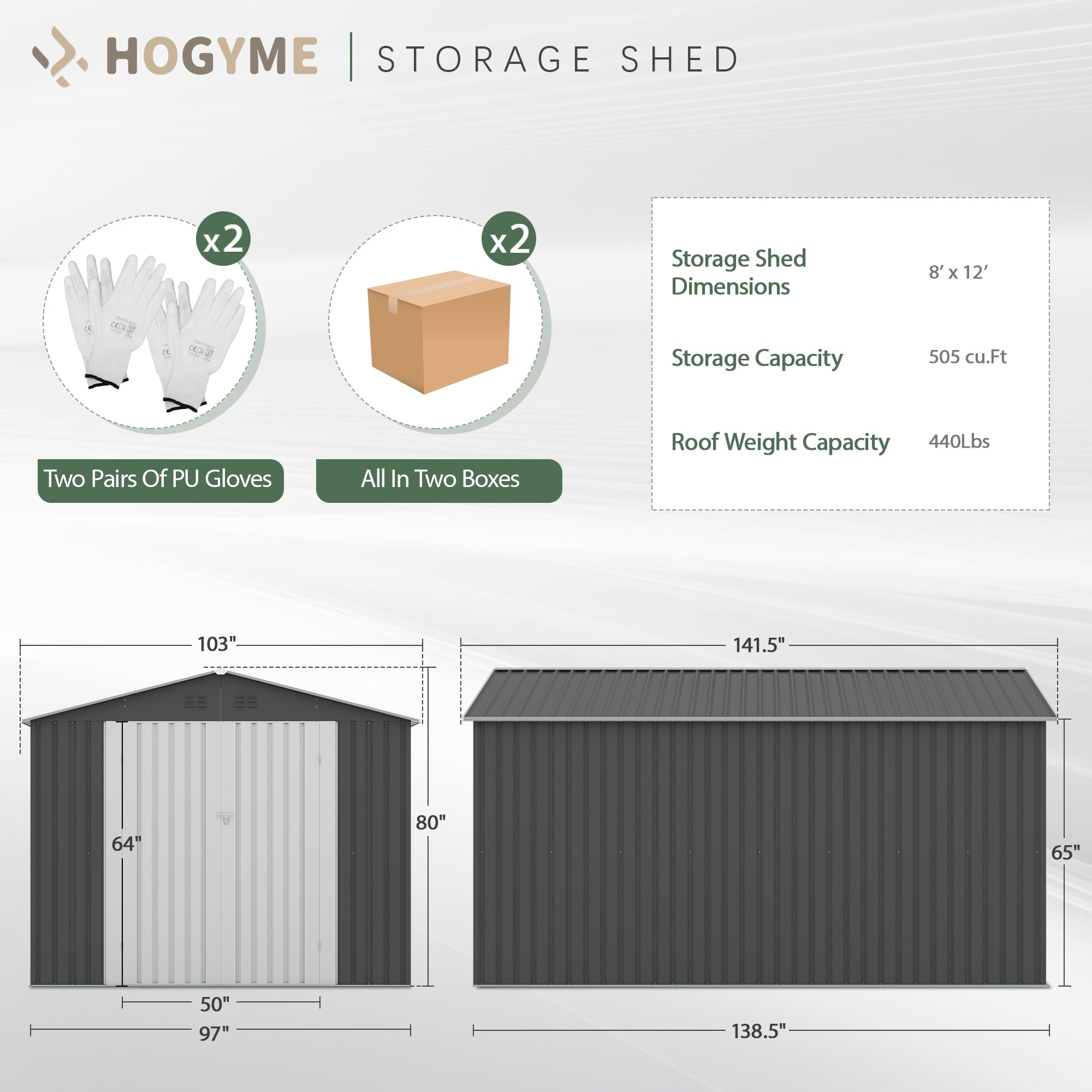 8x12 FT Outdoor Storage Shed - Heavy Duty Metal Garden Shed with Reinforced Frame & Lockable Doors | Perfect for Backyard, Patio, Lawn Equipment & Tool Organization (Grey)