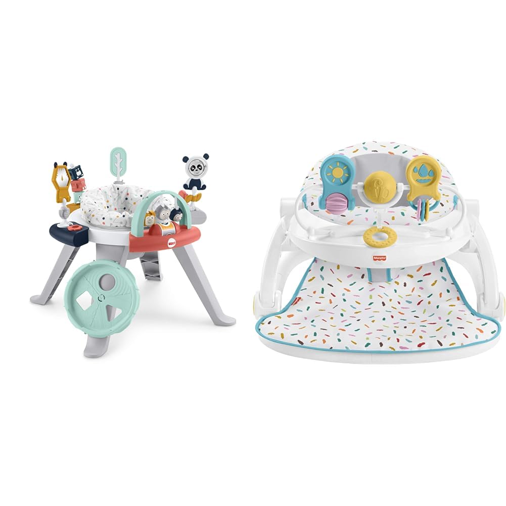Fisher-Price 3-in-1 Spin & Sort Activity Center Happy Dots - Infant to Toddler Learning Toy with Portable Baby Chair, Snack Tray & Toy Bar - Rainbow Sprinkles Design for Early Development & Playtime Fun - Perfect for Home, Daycare or Travel Use