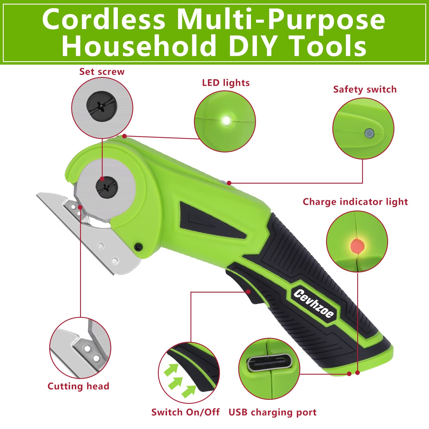 4V Rechargeable Cordless Electric Scissors - Mini Cardboard Cutter with Safety Lock & Charger | Perfect for Leather, Carpet, Plastic Cutting, Sewing & Crafting | Ideal for DIY Projects, Home Improvement & Professional Use