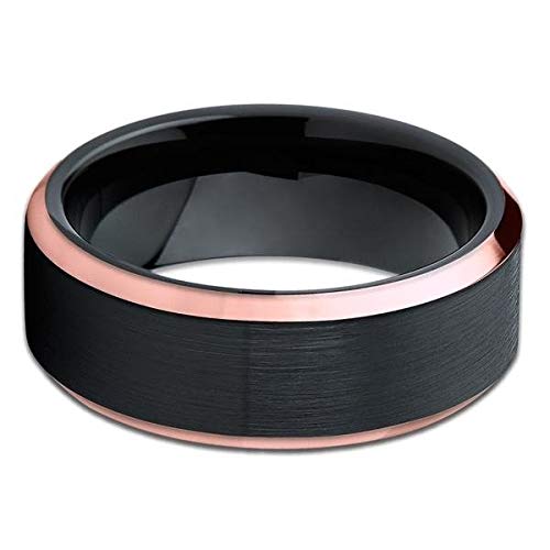 Rose Gold Tungsten Wedding Band for Men & Women - Black Tungsten Carbide Ring with 18k Rose Gold Plating - Comfort Fit Anniversary Ring for Couples - Perfect for Weddings, Engagements & Special Occasions