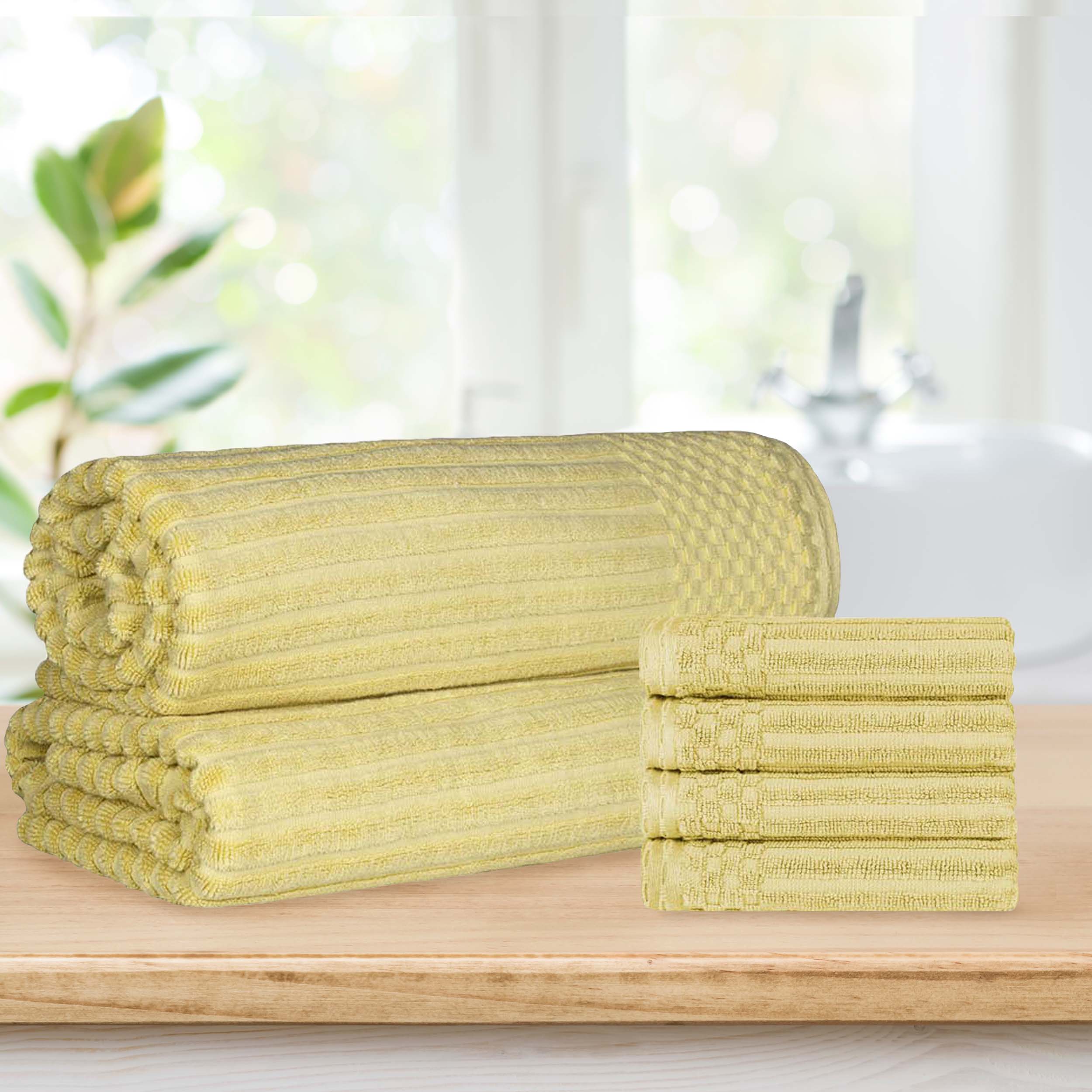 Premium Soho Ribbed Textured Cotton Hand Towels & Bath Sheets Set - Ultra Absorbent, Soft & Quick-Drying - Perfect for Bathroom, Spa, Gym & Guest Use