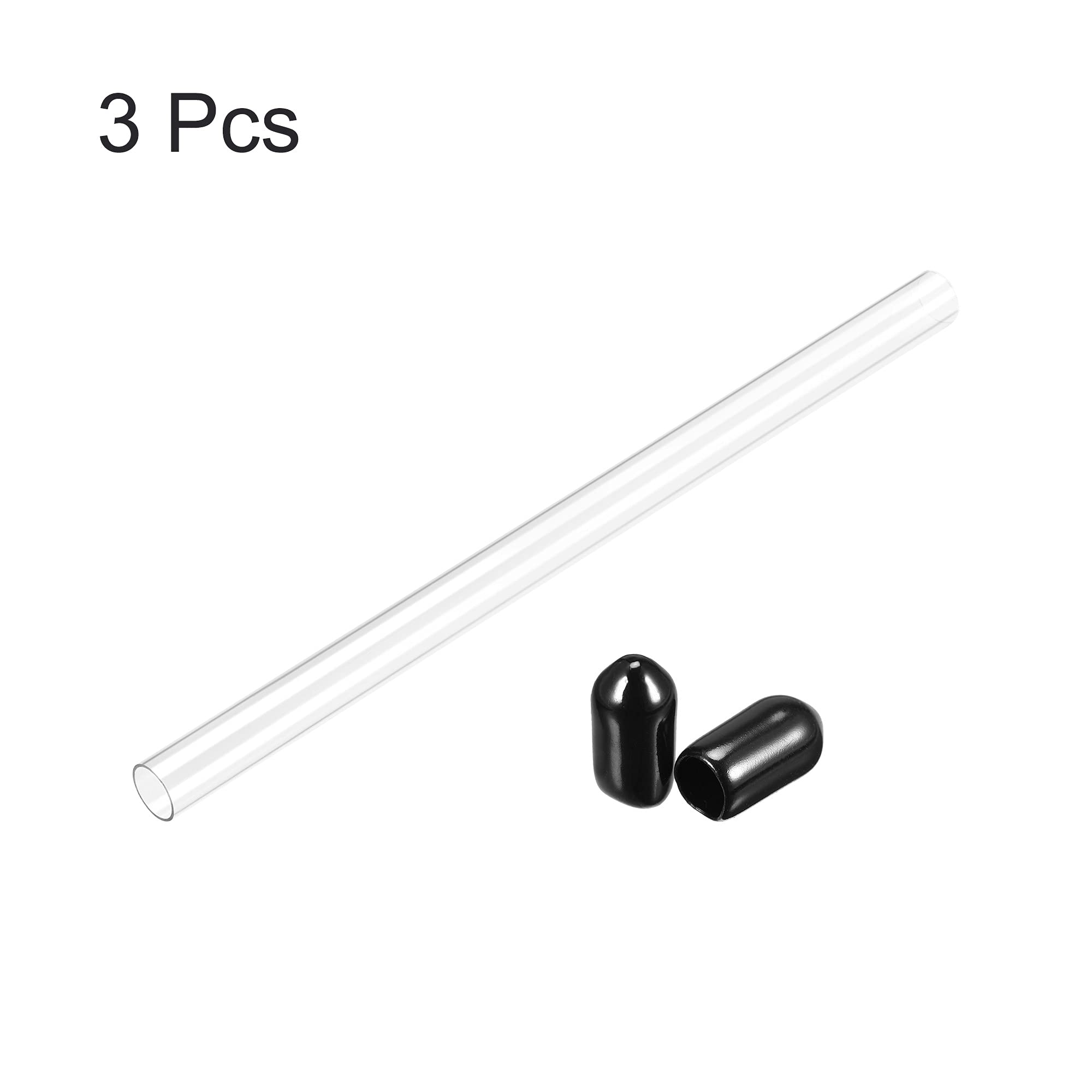 uxcell 4mmx5mmx148mm Clear Rigid Round Plastic Tubing with Black Lids - 3 Pack Transparent Storage Tubes for DIY Crafts, Jewelry Organizer & Small Parts Storage