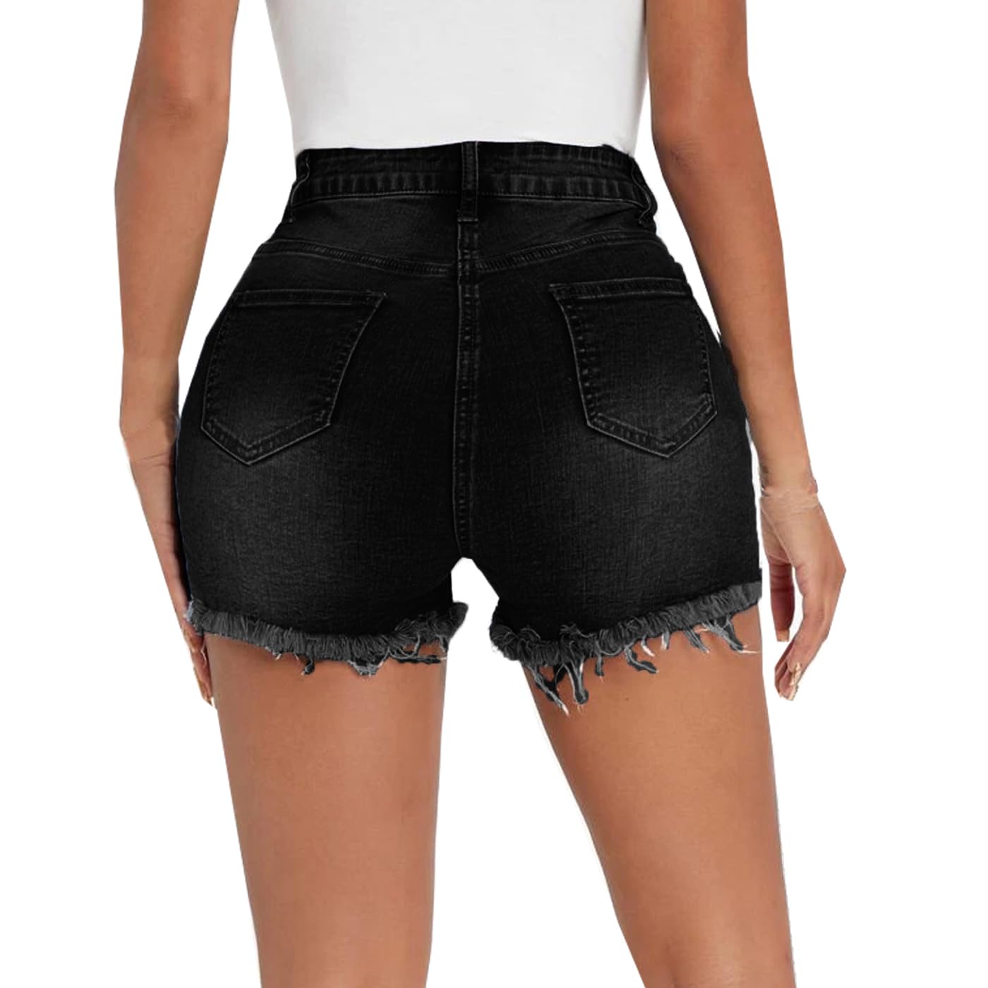 Women's Distressed Stretch Denim Shorts - High Waisted Ripped Raw Hem Jean Shorts for Women | Perfect for Summer, Beach, Casual Outfits & Street Style