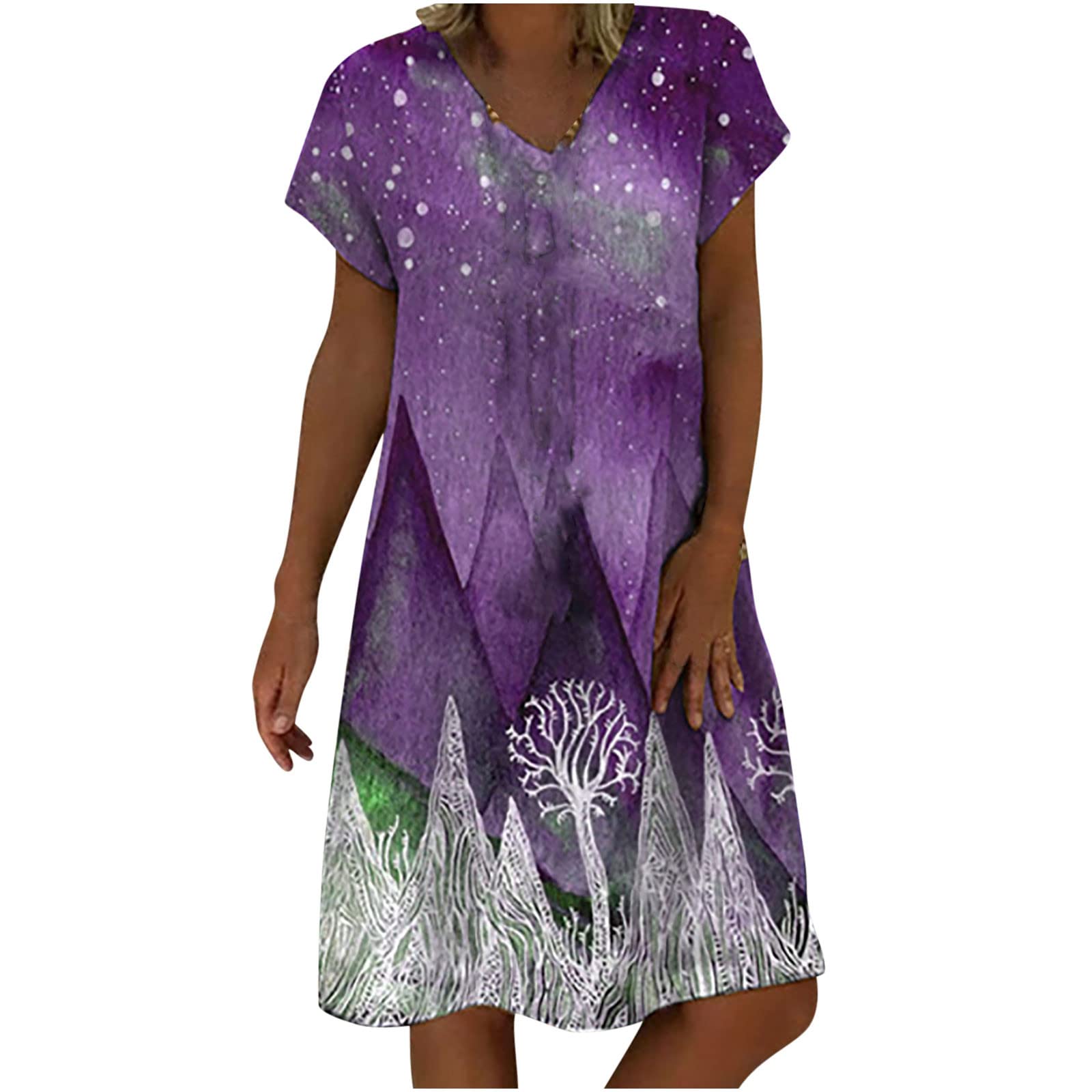 2023 Women's Summer Dresses - Short Sleeve V-Neck Loose Flowy Casual Printed Maxi Dress | Beach Wedding Guest Outfit, Vacation Wear & Everyday Comfort