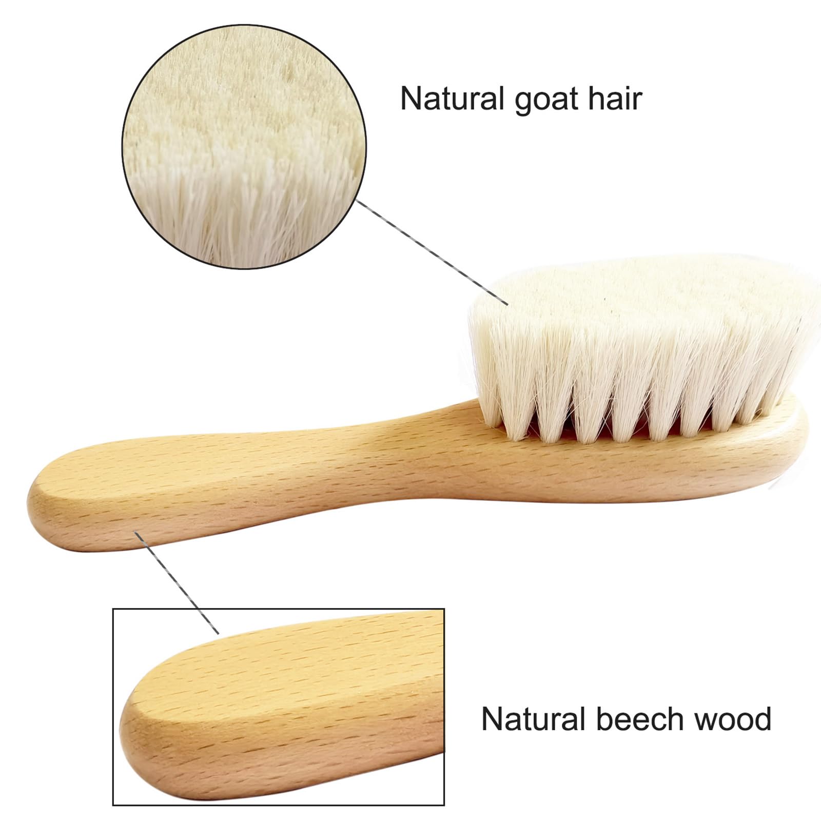 **Soft Goat Bristle Baby Hair Brush & Cradle Cap Brush Set for Newborns & Toddlers - Gentle Wooden Bristles for Sensitive Scalp - Perfect for Daily Hair Care & Cradle Cap Treatment**