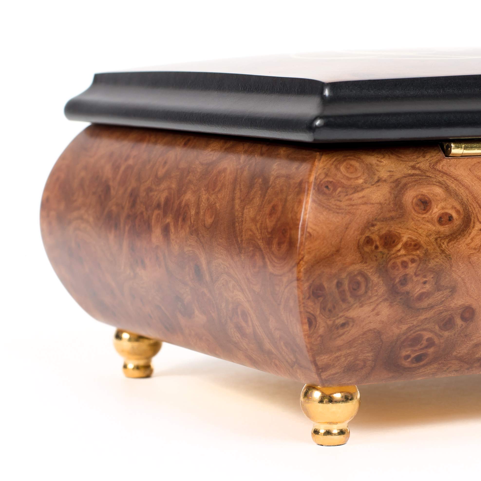 Handmade Matte Finish Elm Wood Italian Inlaid Music Jewelry Box from Sorrento - Customizable Tune Options | Perfect Gift for Weddings, Anniversaries & Home Décor